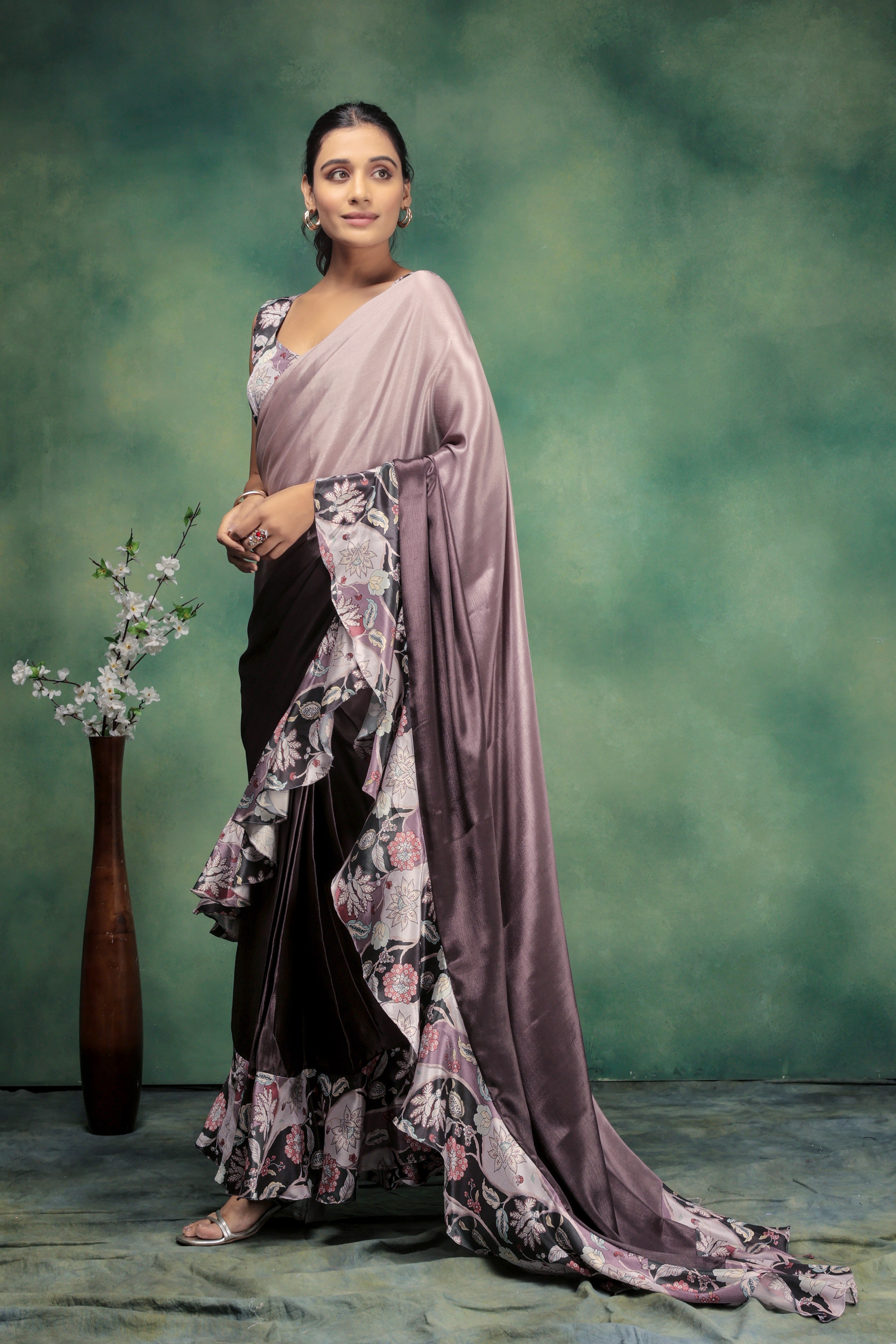 Digital Ombre Prestitched Printed Frill Ready To Wear Saree