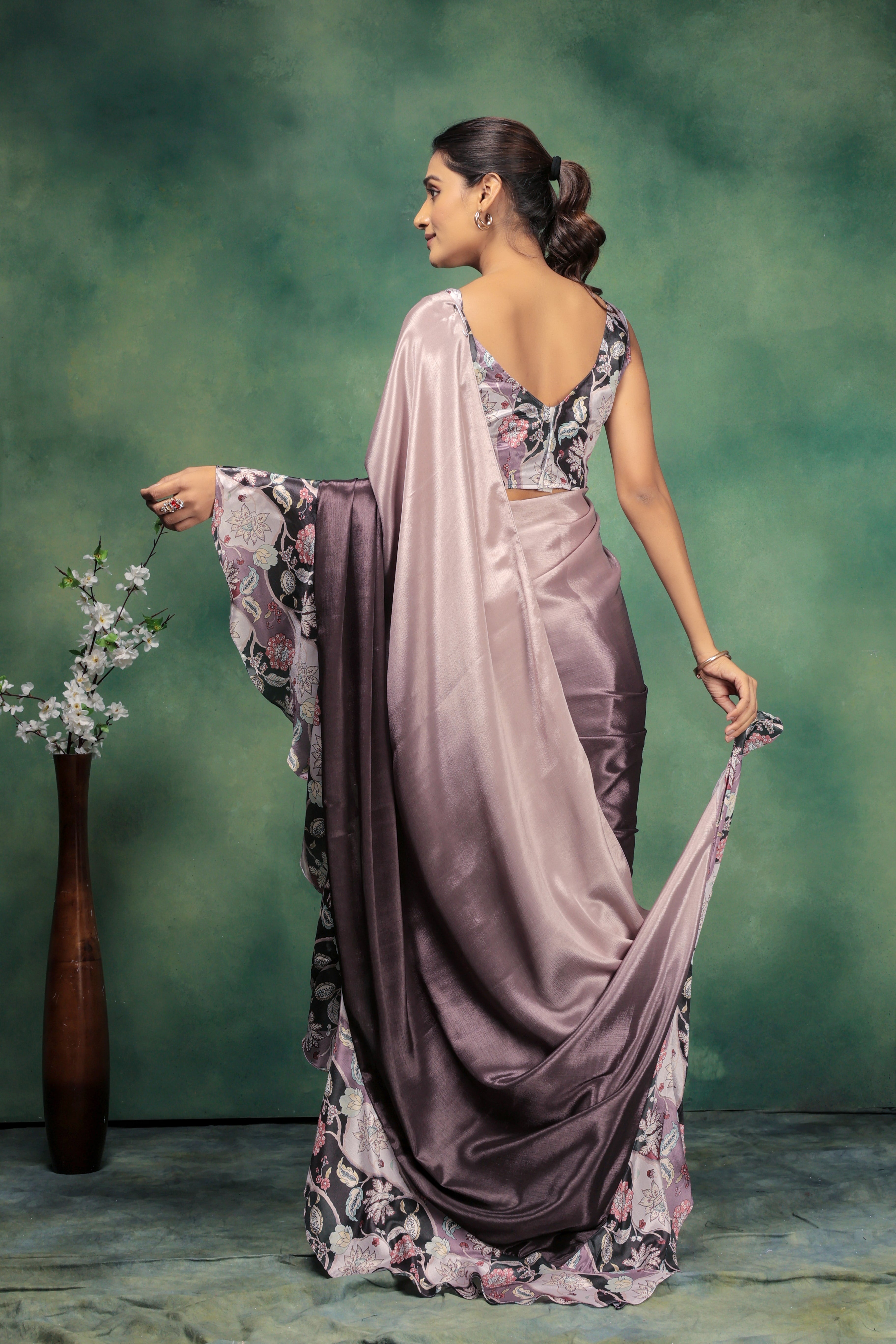 Digital Ombre Prestitched Printed Frill Ready To Wear Saree