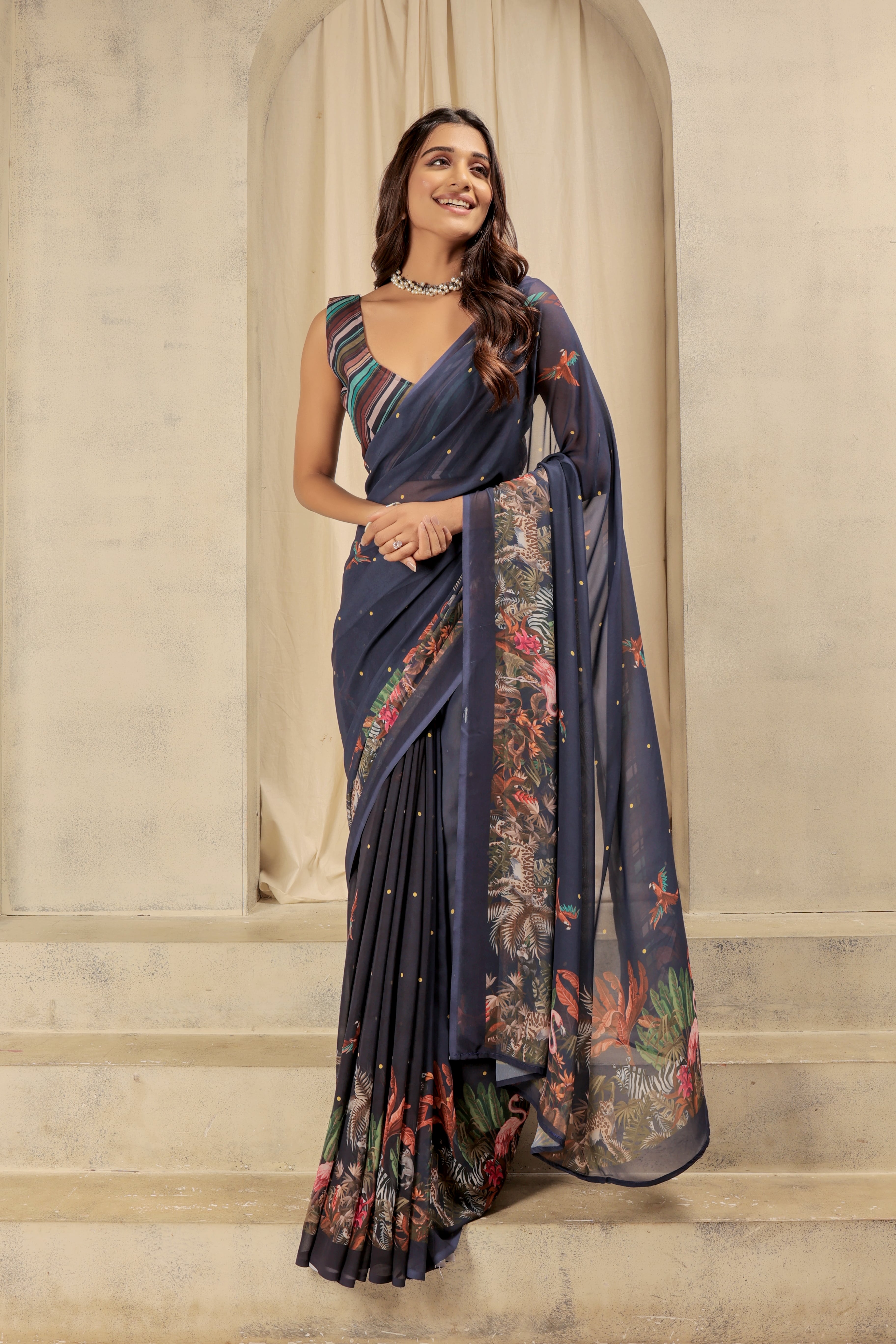Batik Printed Trendy Weightless Georgette Saree