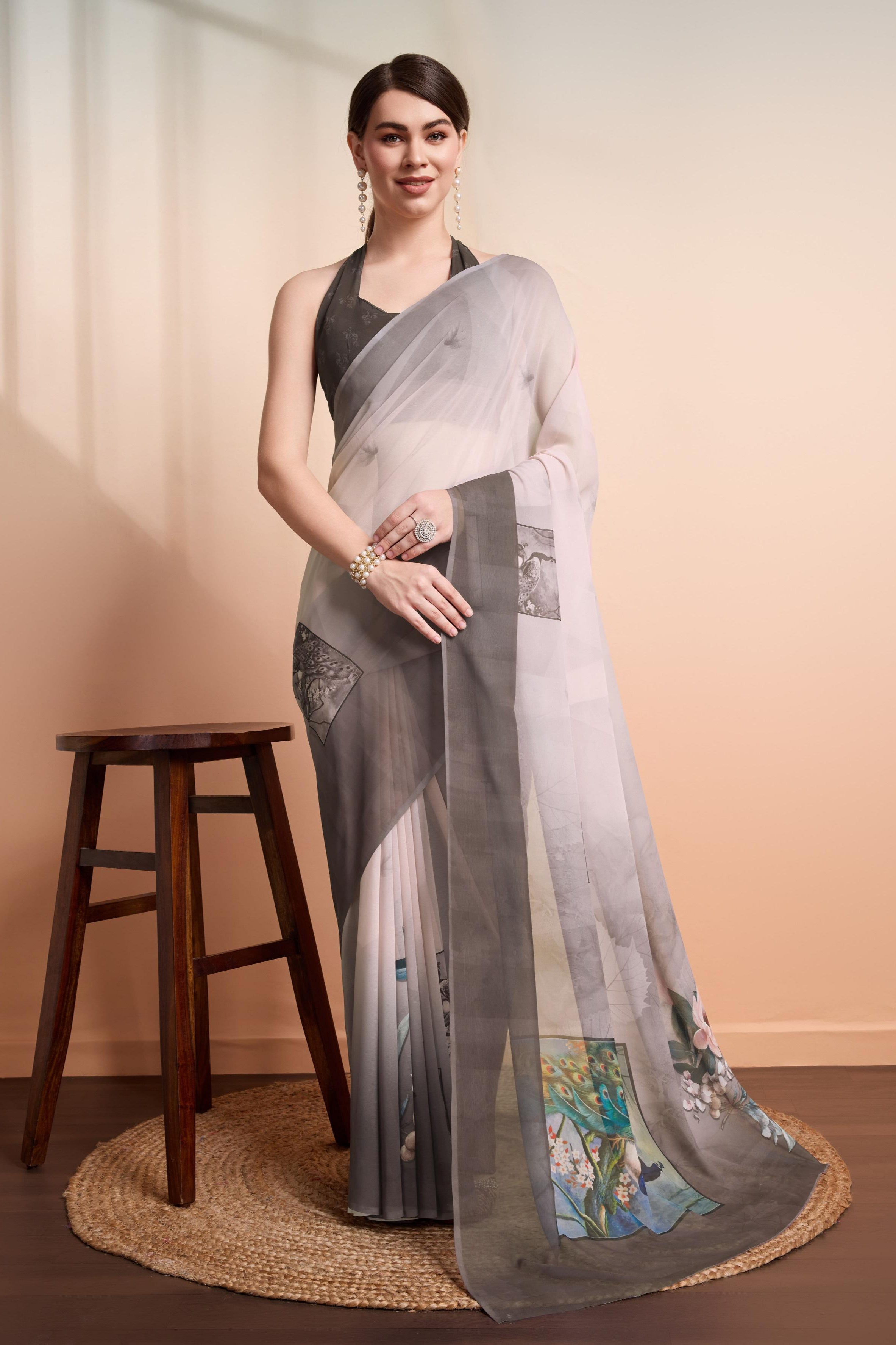 RACHNA Ethnic Motifs Pure Georgette Ready to Wear Saree