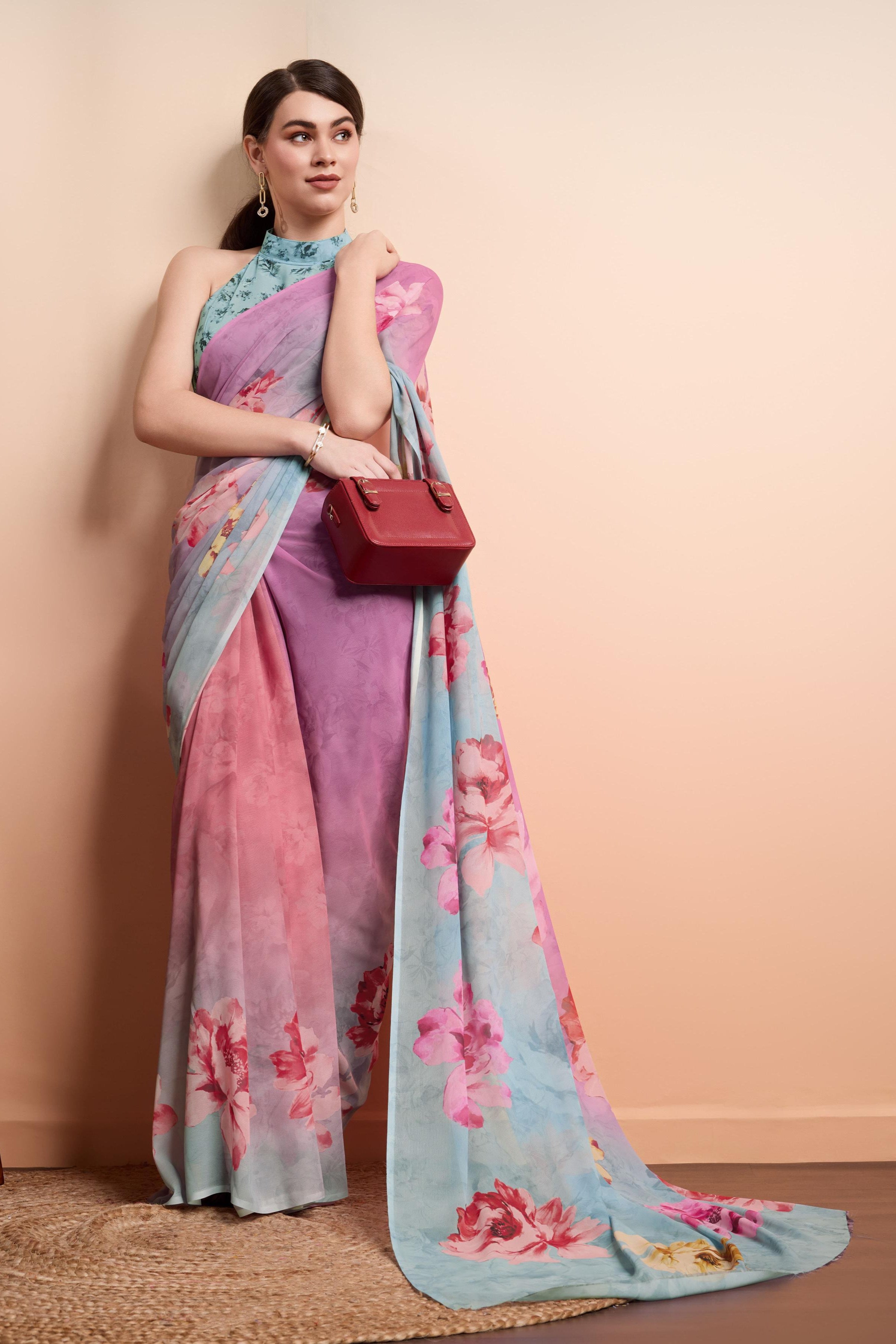 Onra Digital Floral Printed Weightless Georgette  Saree