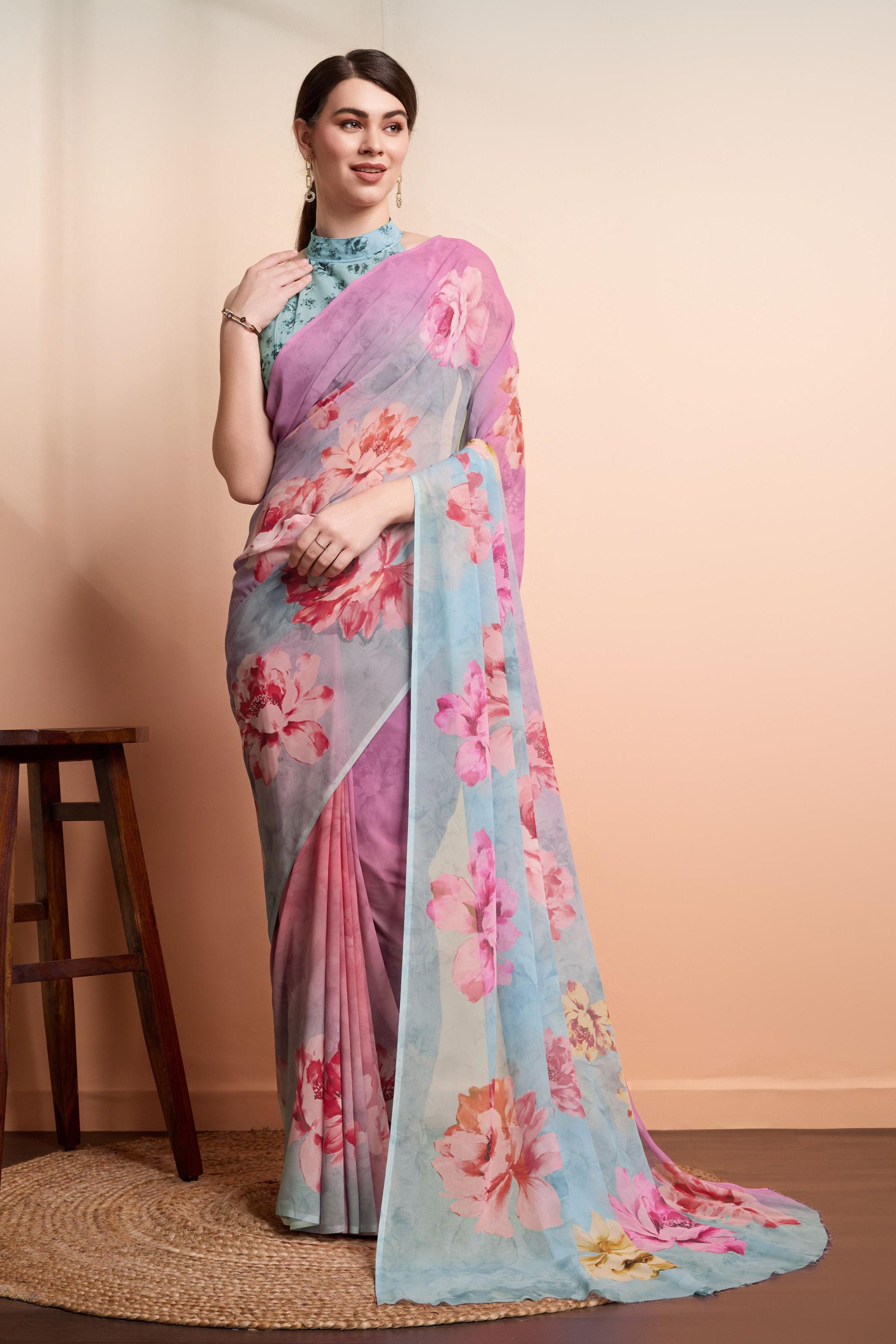 Onra Digital Floral Printed Weightless Georgette  Saree