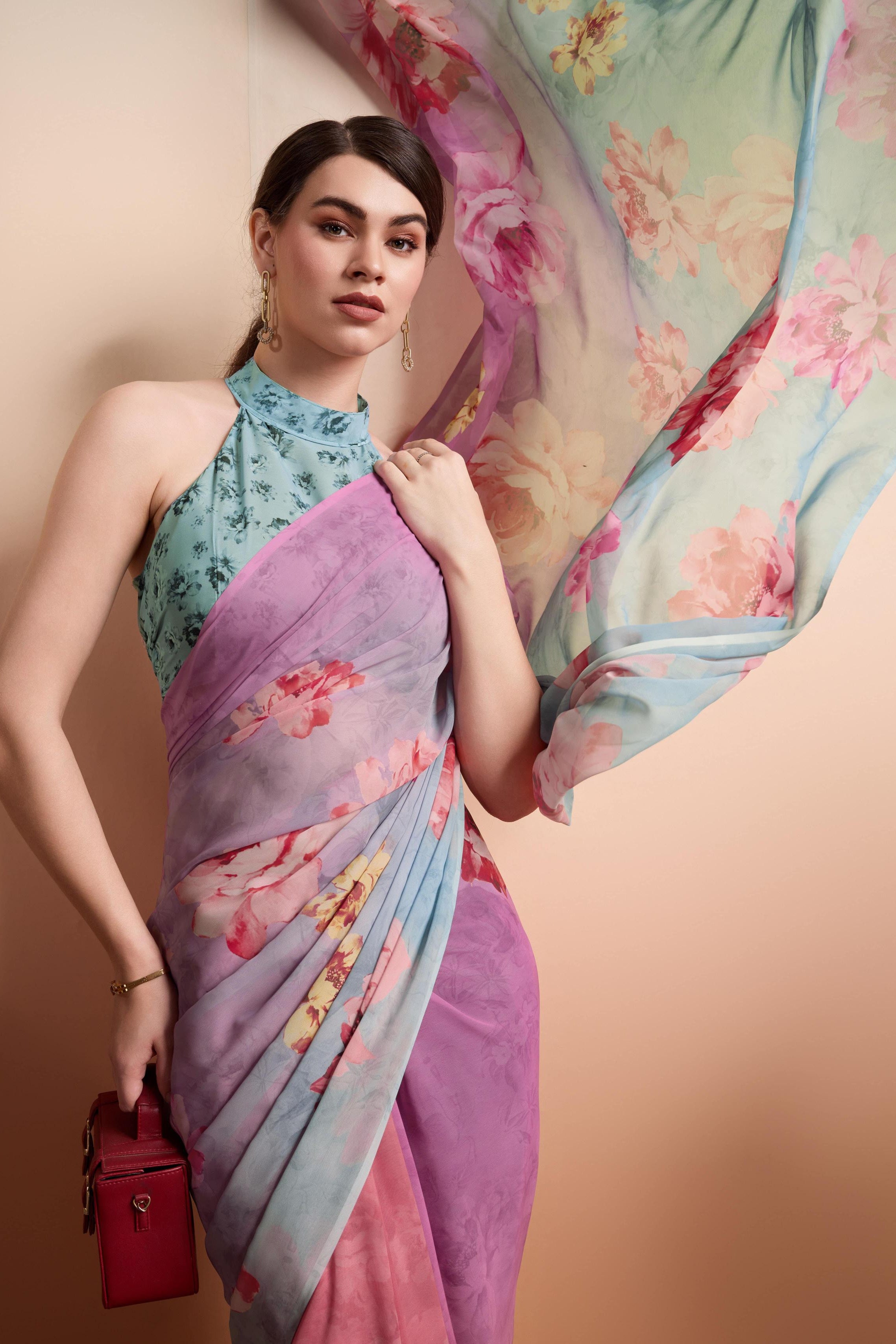 Onra Digital Floral Printed Weightless Georgette  Saree