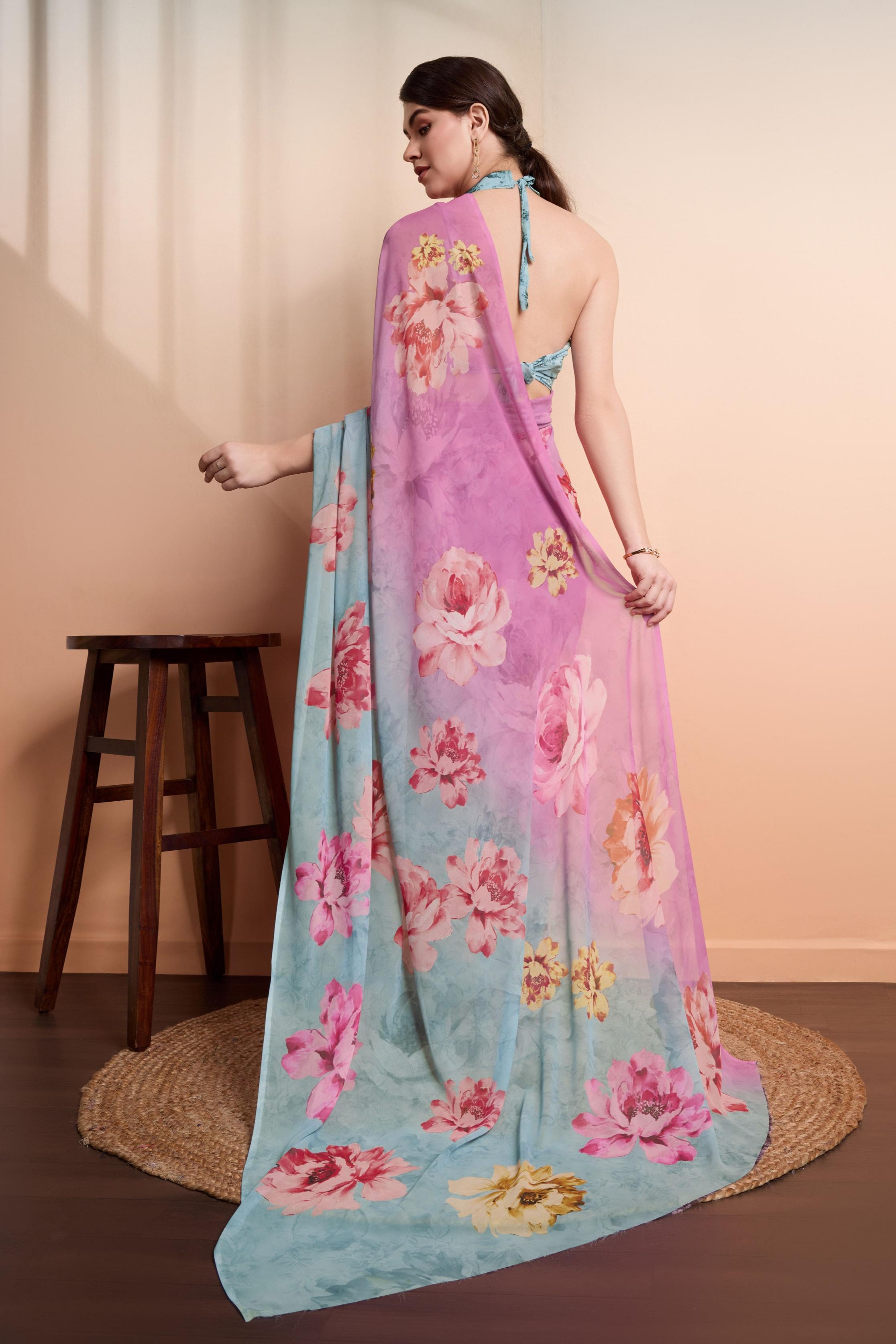 Onra Digital Floral Printed Weightless Georgette  Saree