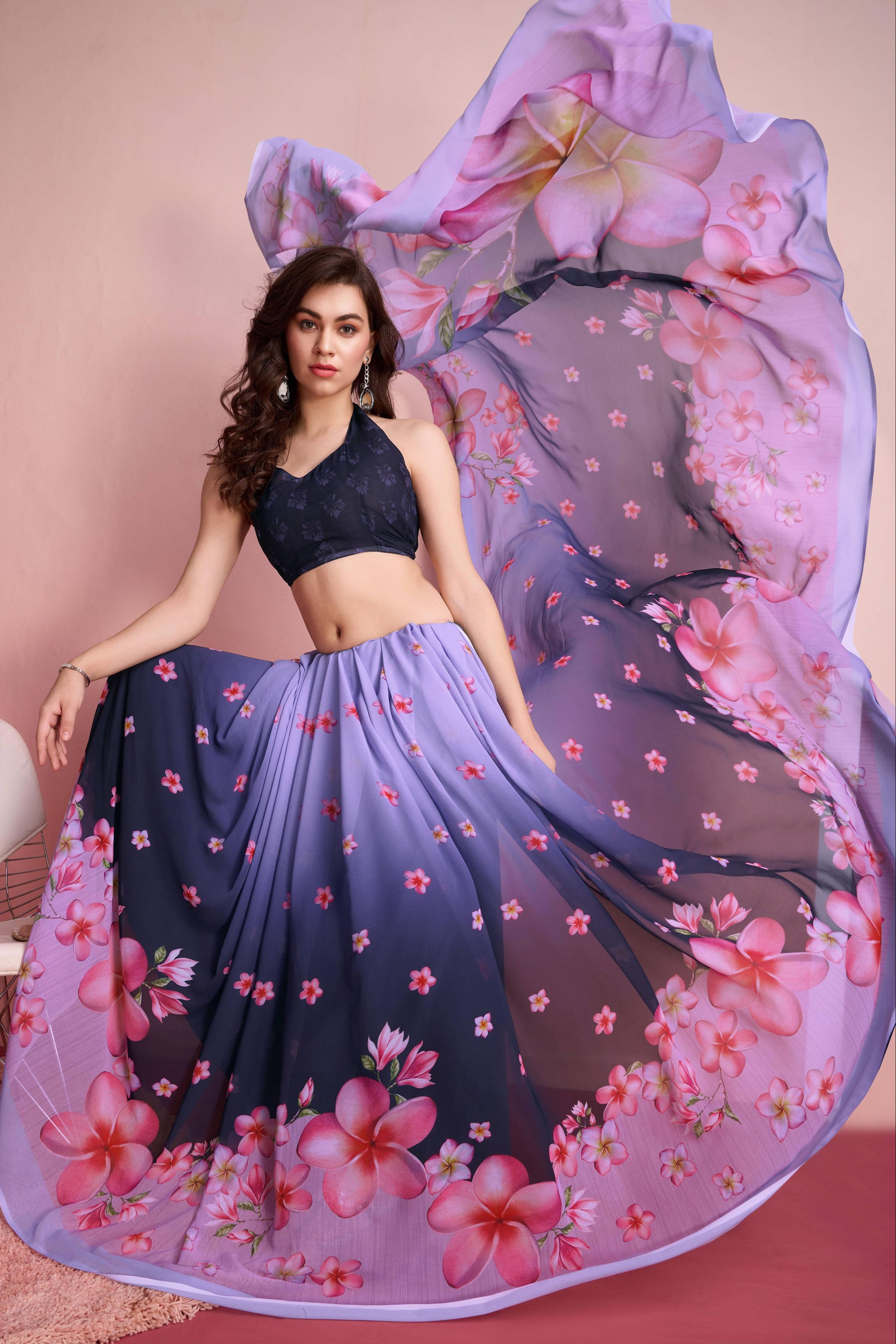 RACHNA Floral Prints Weightless Georgette Ready to Wear  Saree