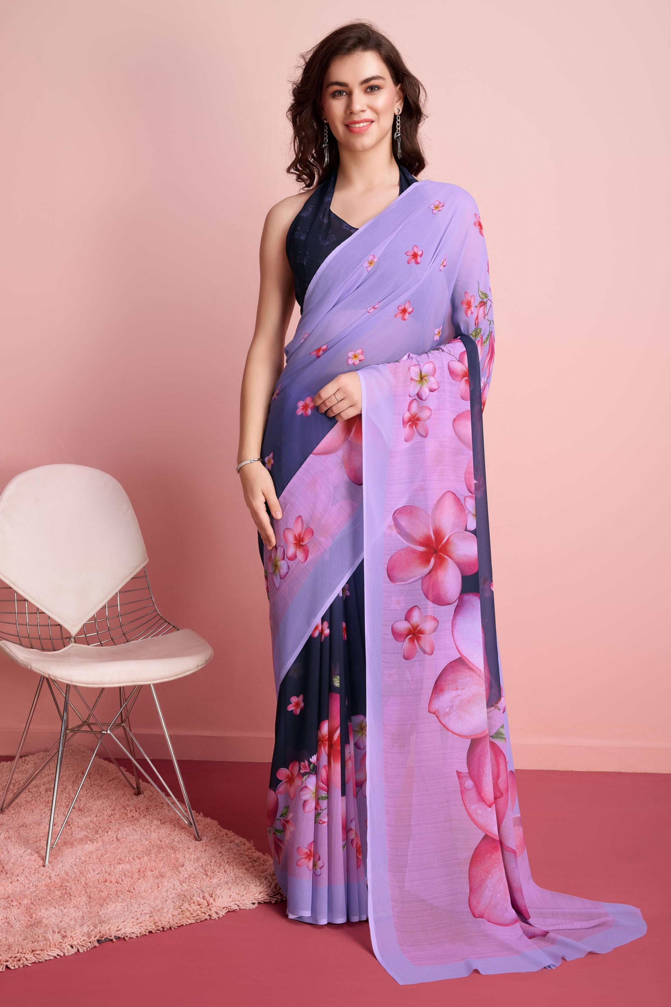 RACHNA Floral Prints Weightless Georgette Ready to Wear  Saree