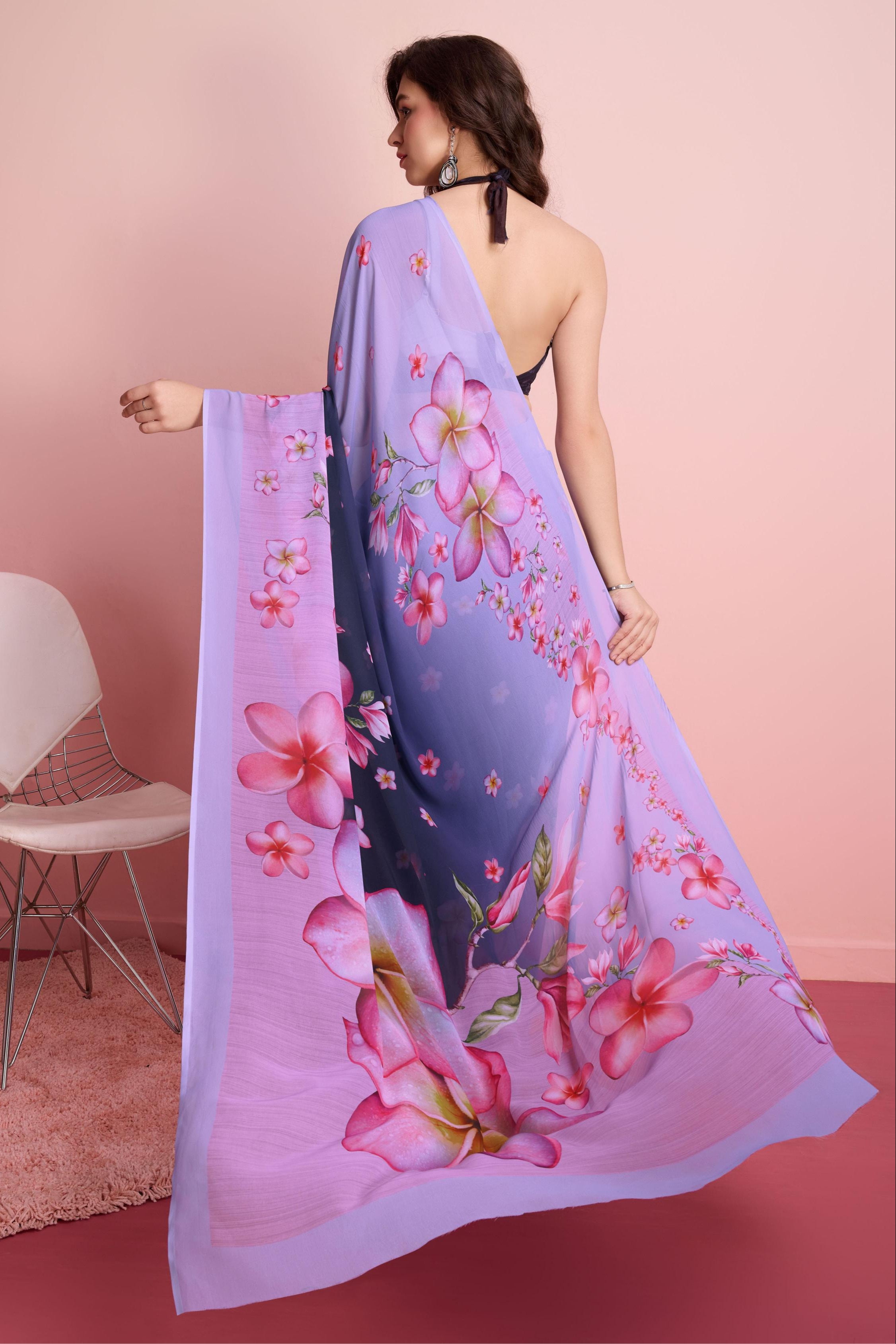 RACHNA Floral Prints Weightless Georgette Ready to Wear  Saree