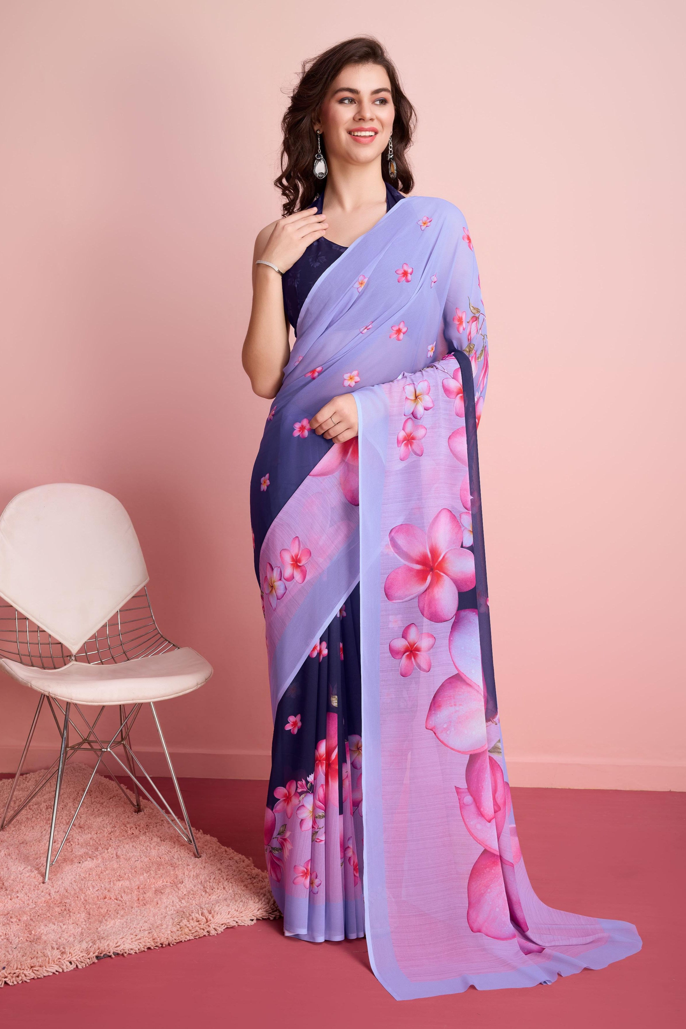 RACHNA Floral Prints Weightless Georgette Ready to Wear  Saree