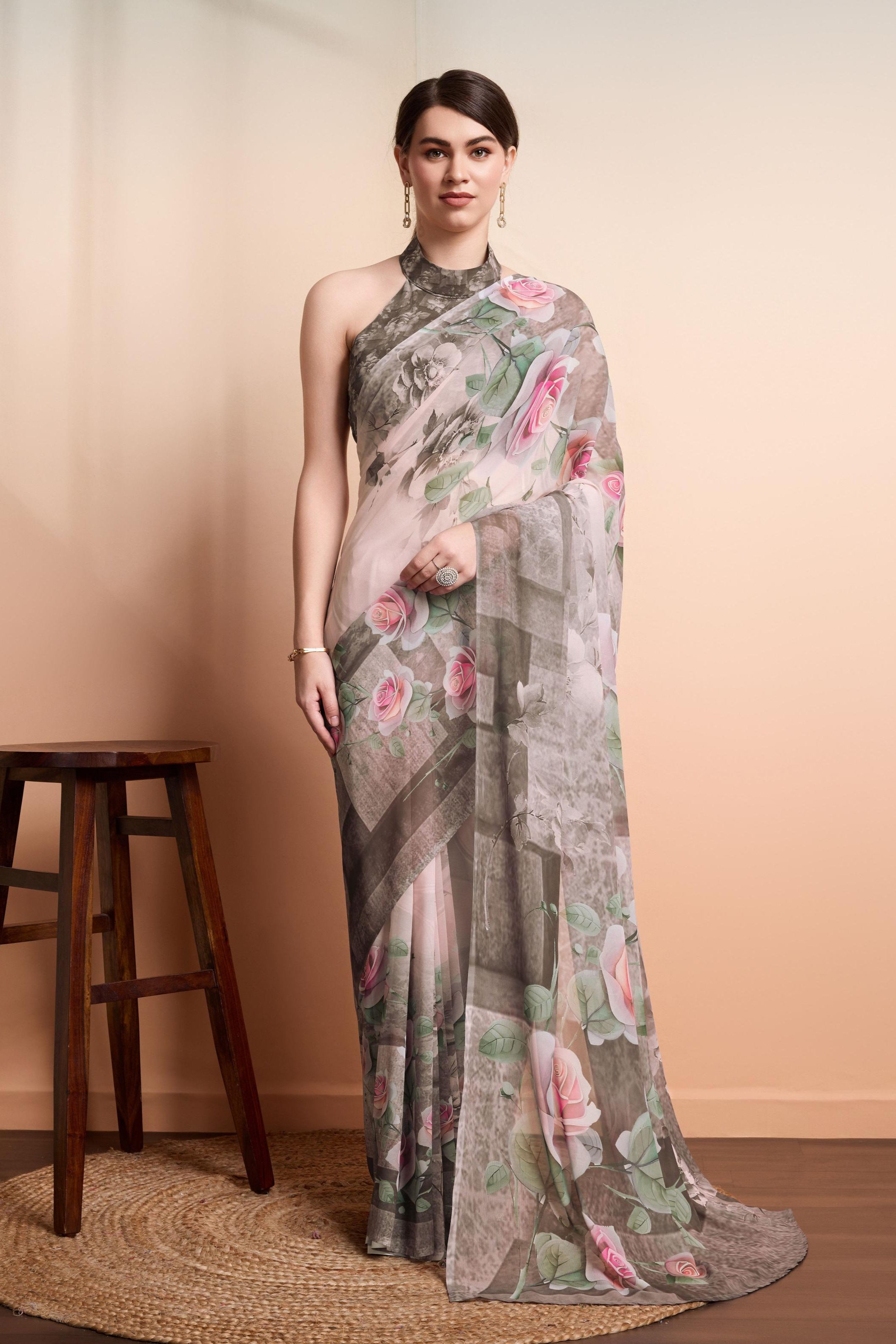 RACHNA Floral Pure Georgette  Ready to Wear Saree