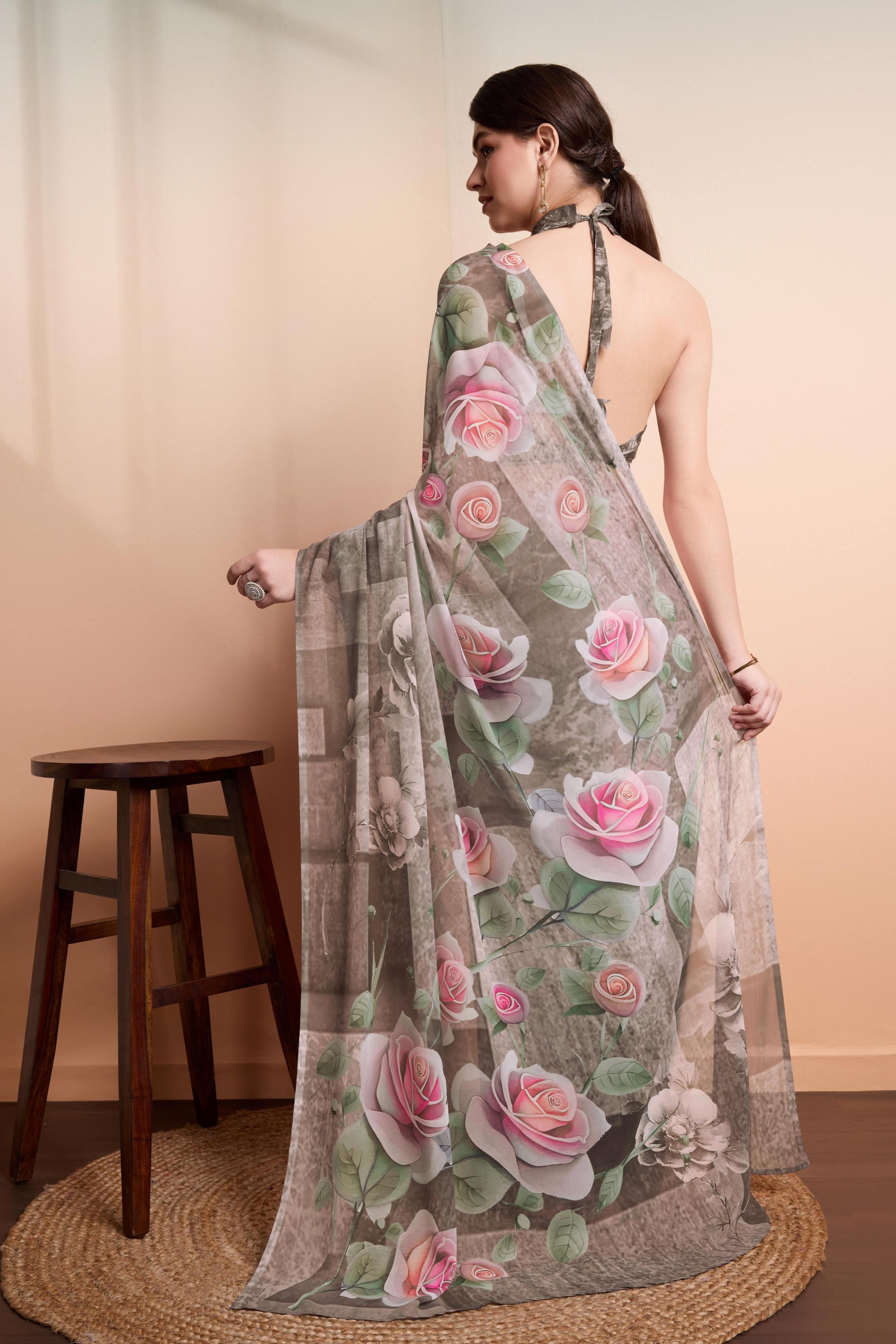 Onra Digital Pastel Floral Weightless Georgette Saree