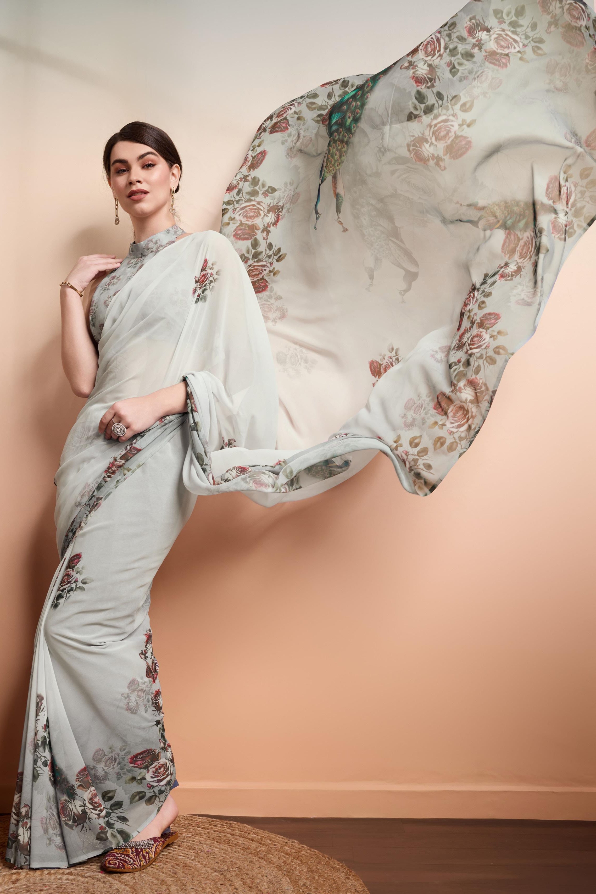 RACHNA Floral Pure Georgette Ready to Wear  Saree