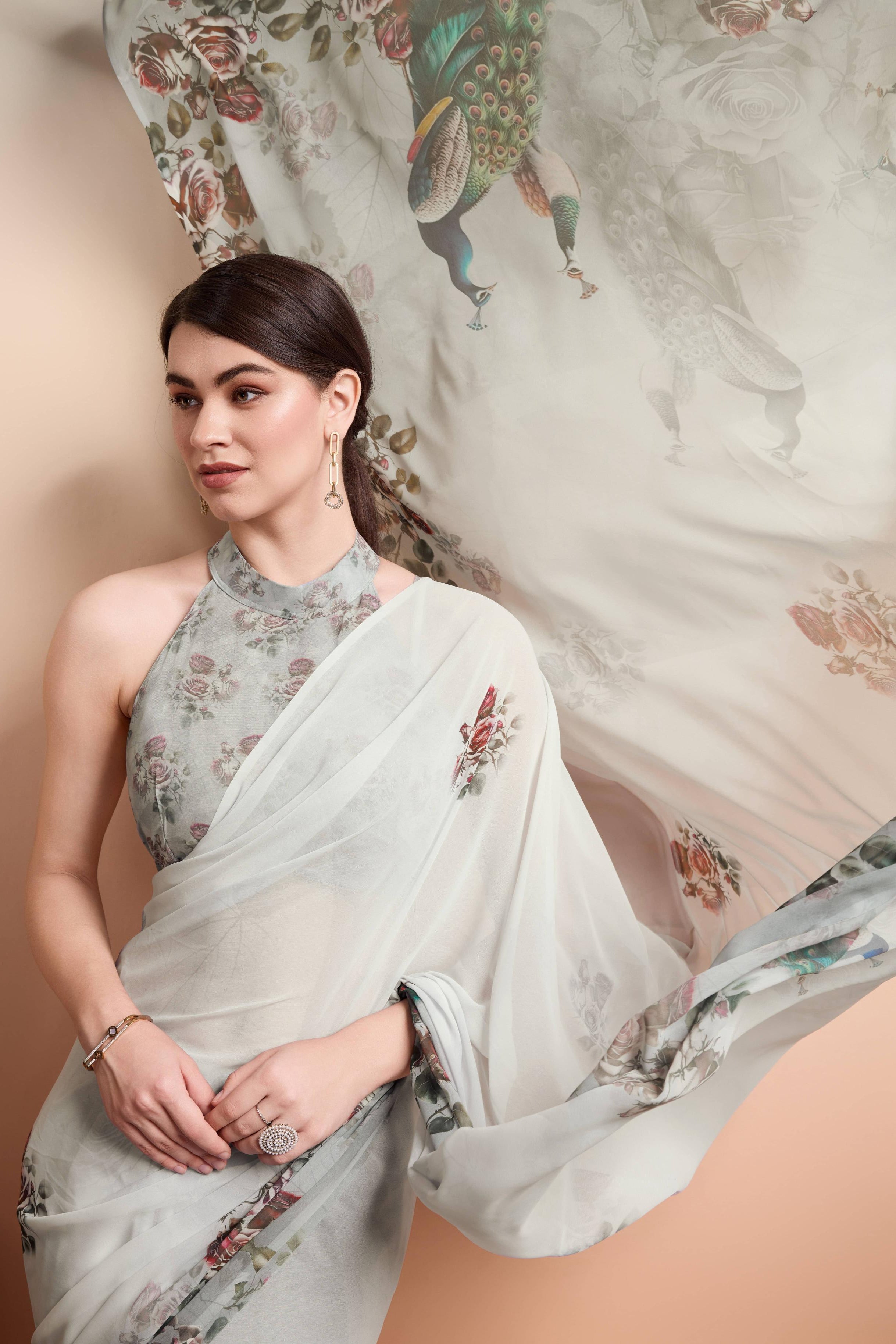 RACHNA Floral Pure Georgette Ready to Wear  Saree