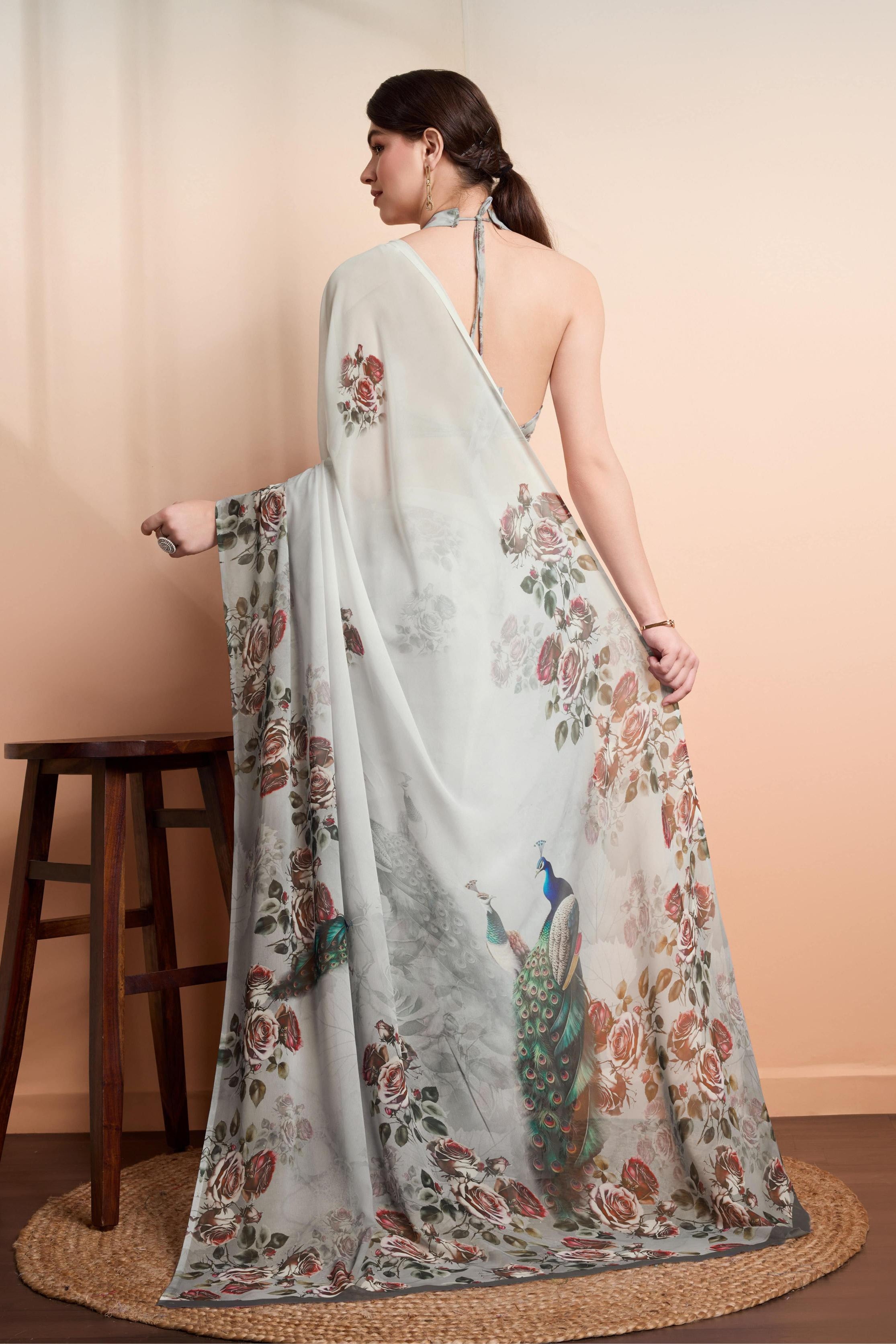 RACHNA Floral Pure Georgette Ready to Wear  Saree