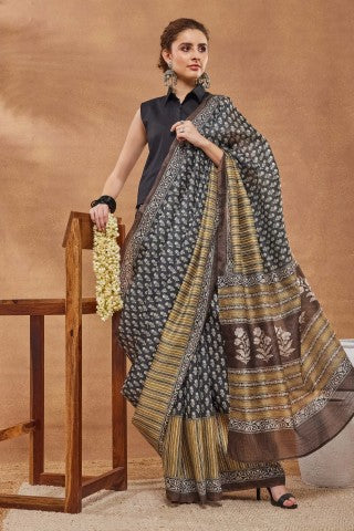 Black Color Printed Silk Blend Ready to Wear Saree