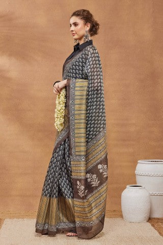 Black Color Printed Silk Blend Ready to Wear Saree