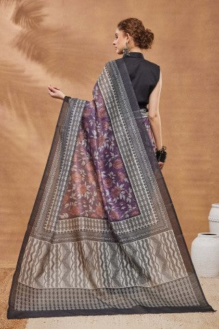 Purple Color Printed Silk Blend Ready to Wear Saree