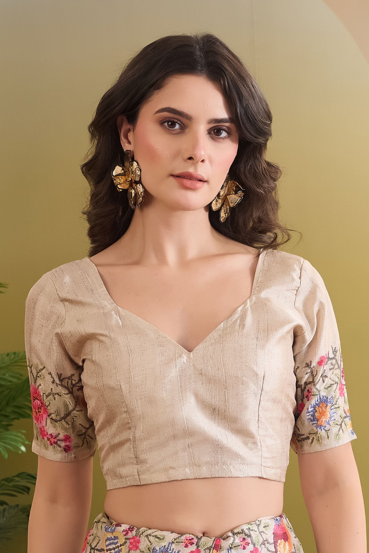Cream Floral Printed Silk Blend Designer Saree