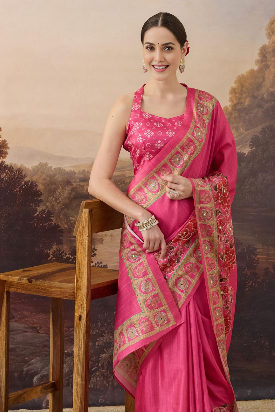Red Floral Embroidered Art Silk Ready to Wear Saree