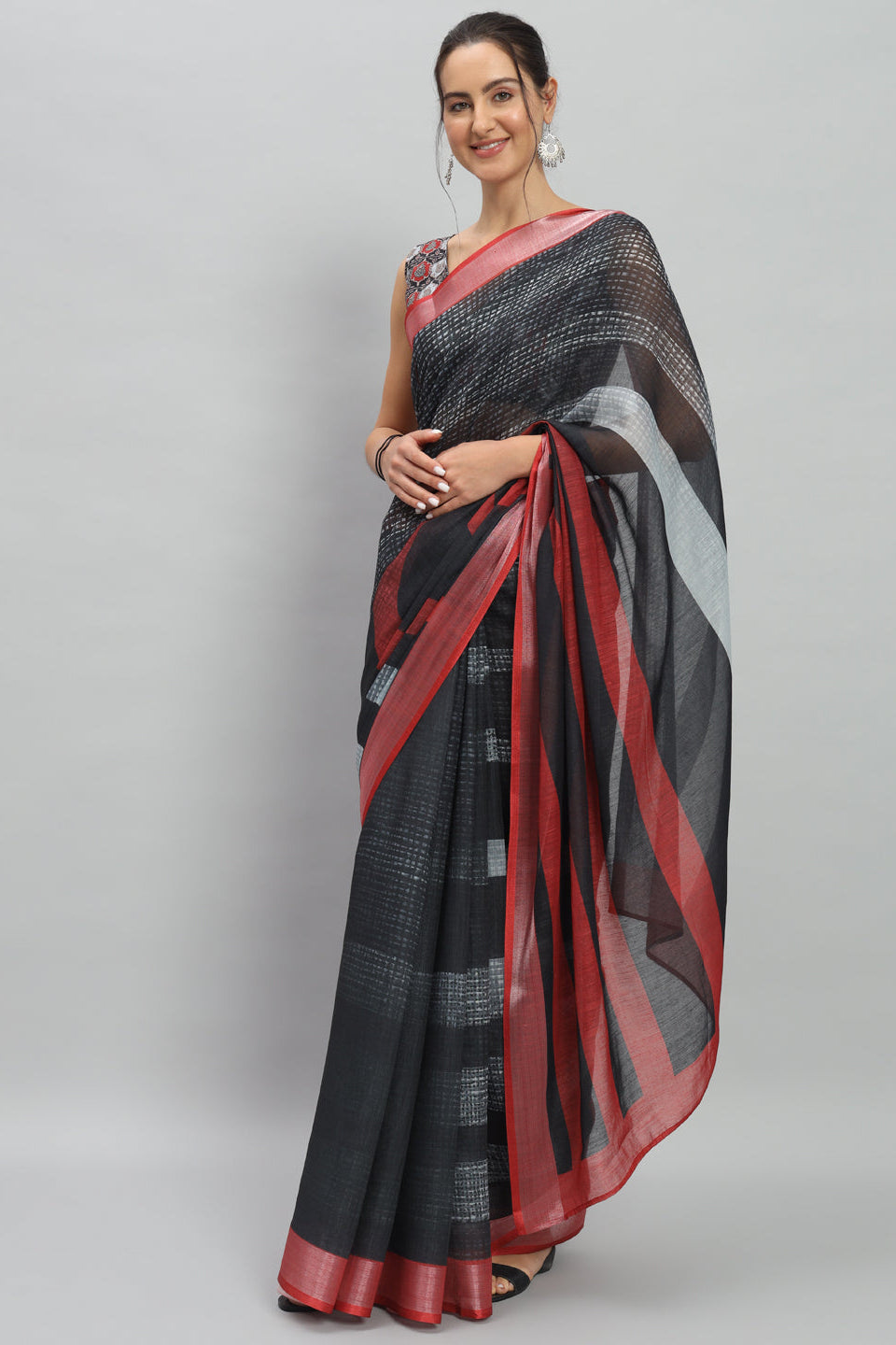 PURE DIGITAL ABSTRACT STRIPED SAREE