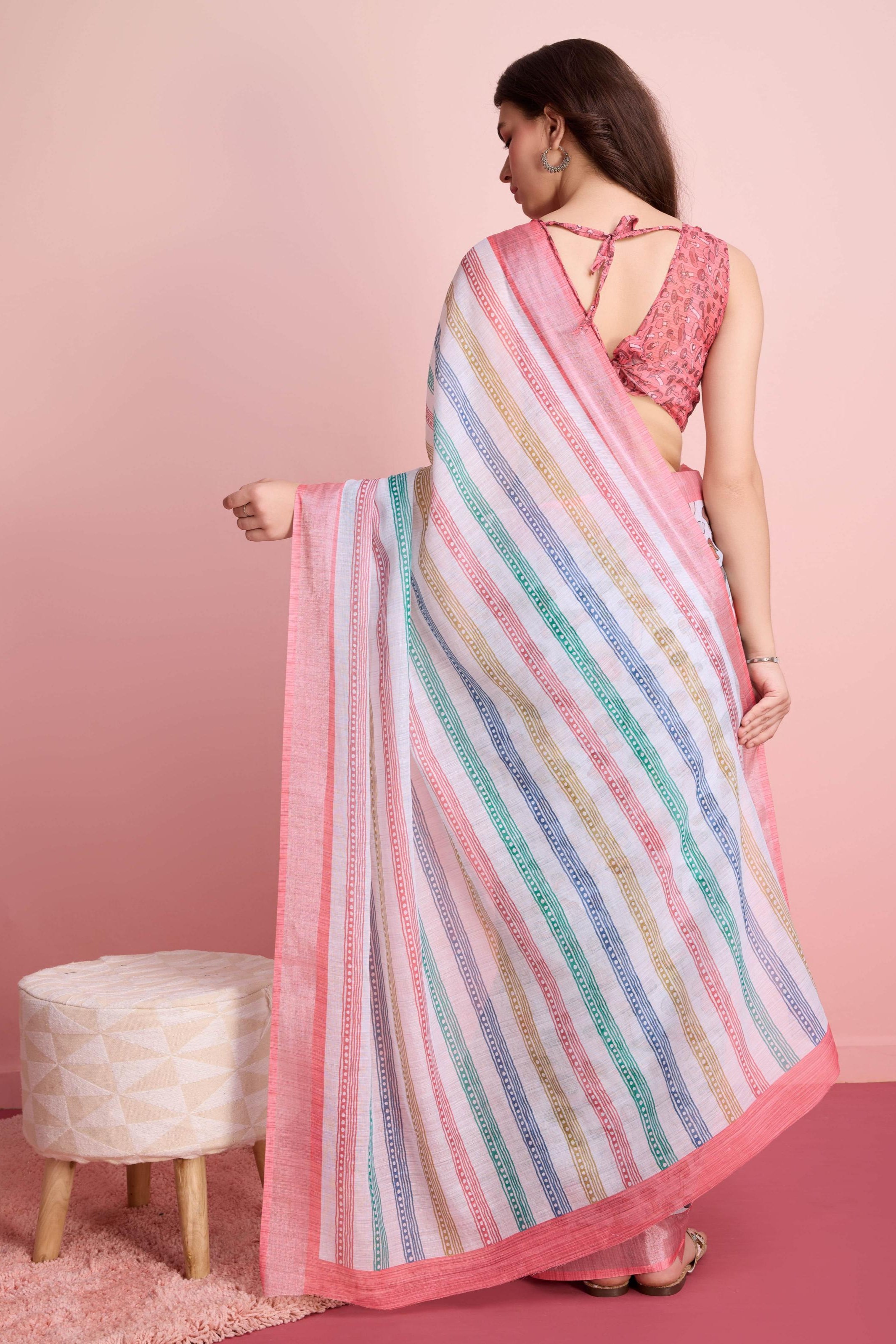 RACHNA Striped Fusion Ready to Wear Saree