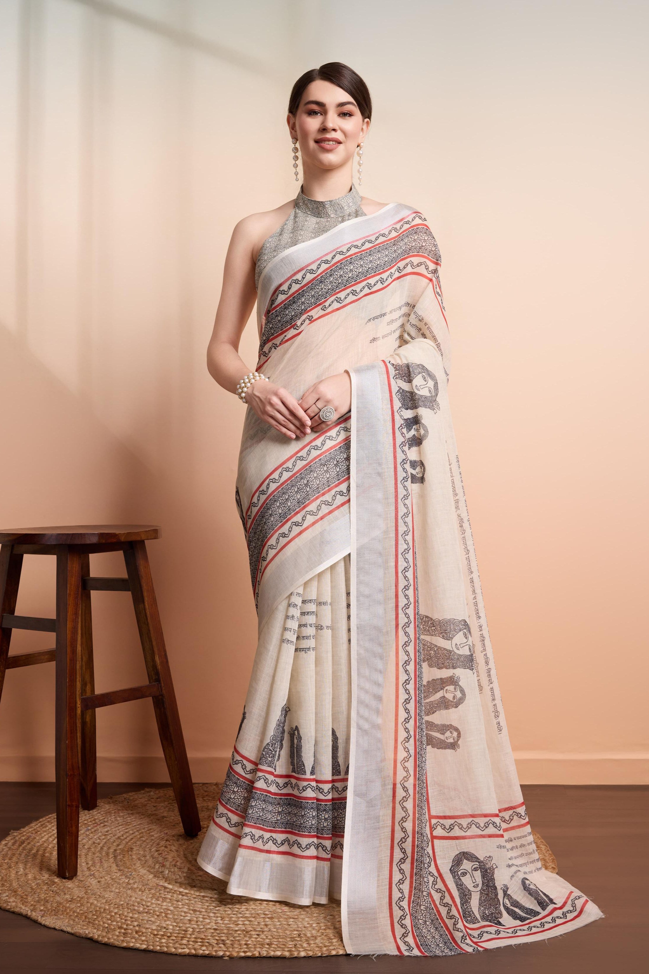 RACHNA Ethnic Motifs Linen Ready to Wear  Saree
