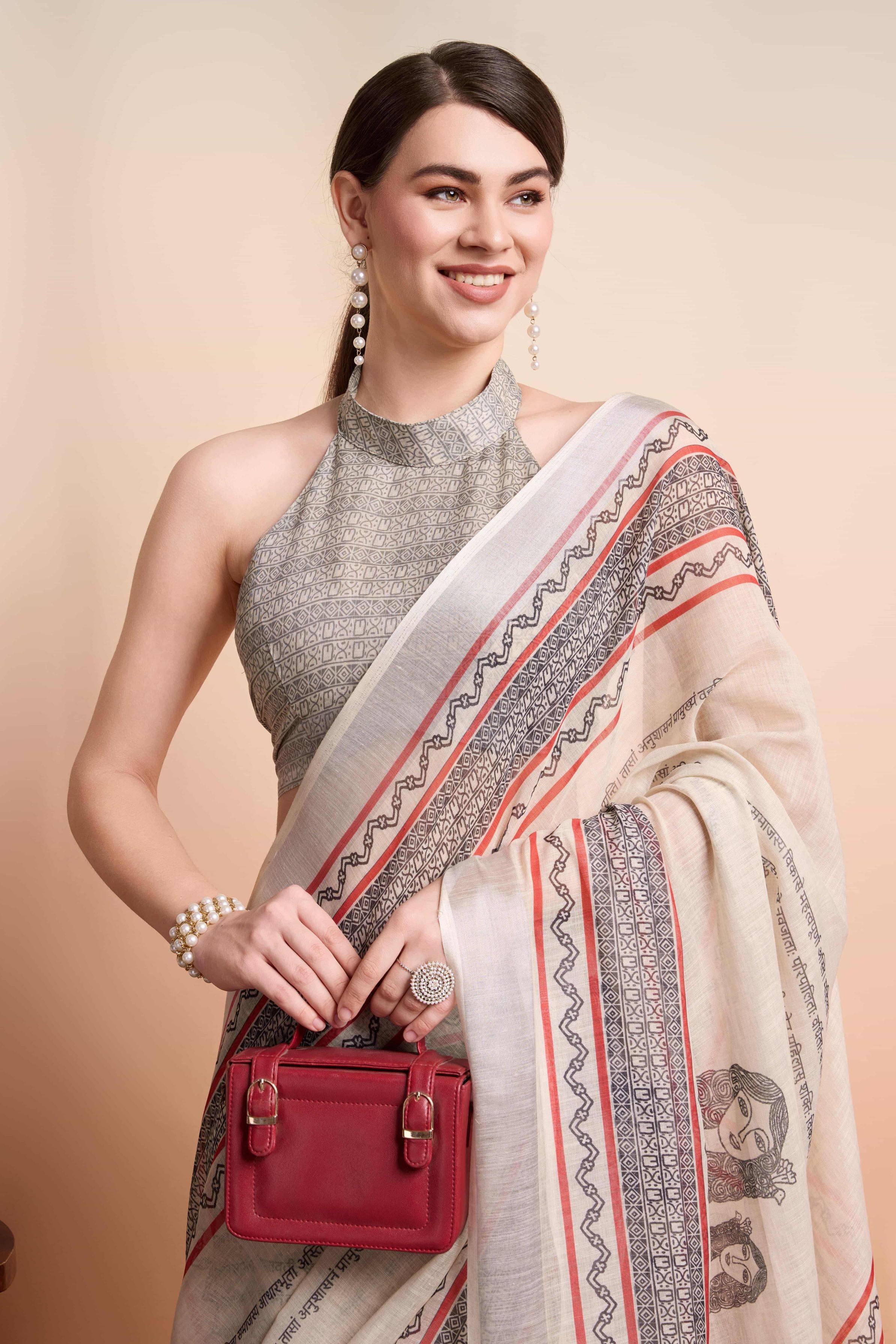 Empowering Women Writing Print Handloom Cotton Saree