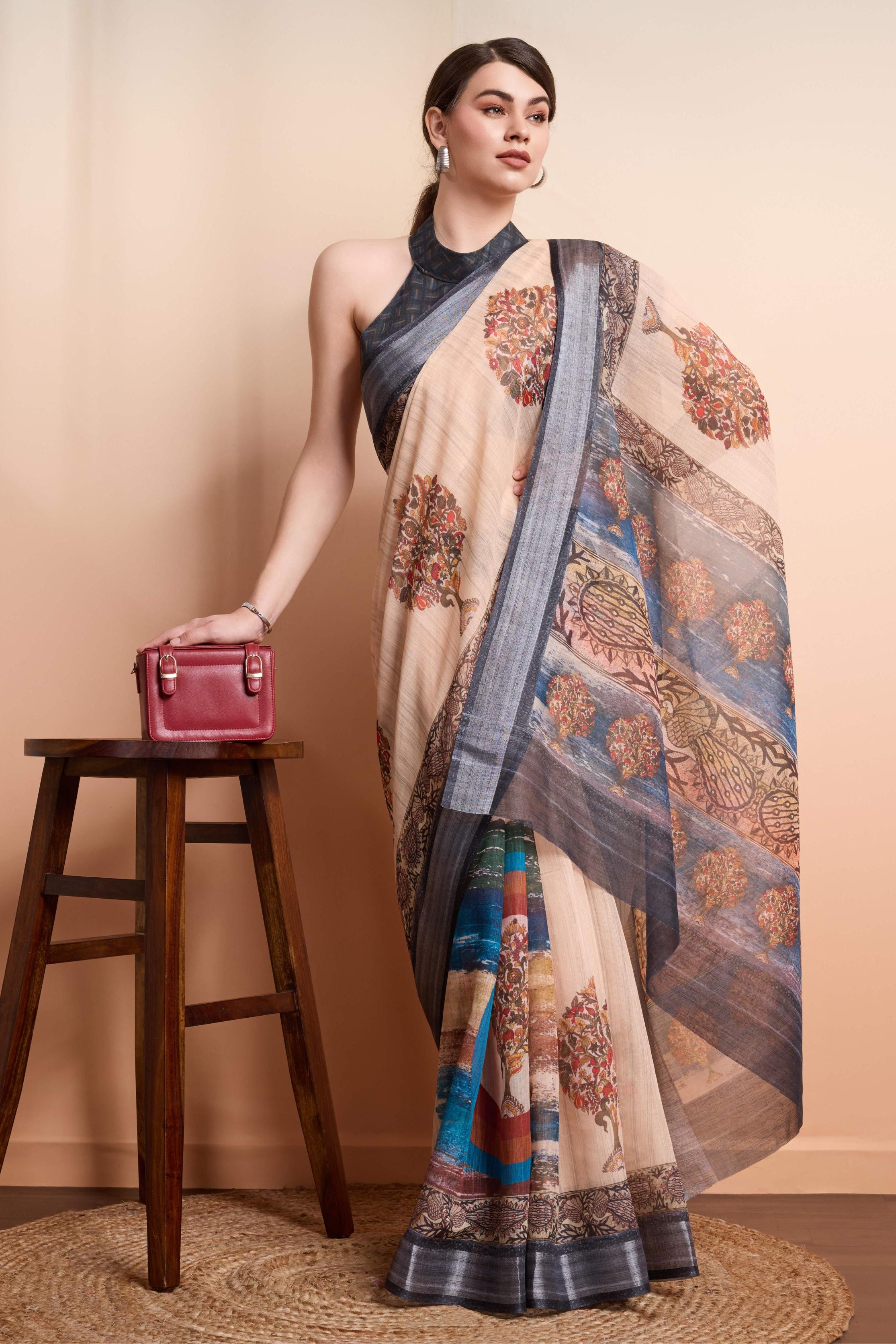 Onra Ajrakh Paisley Prints Handloom Cotton Saree