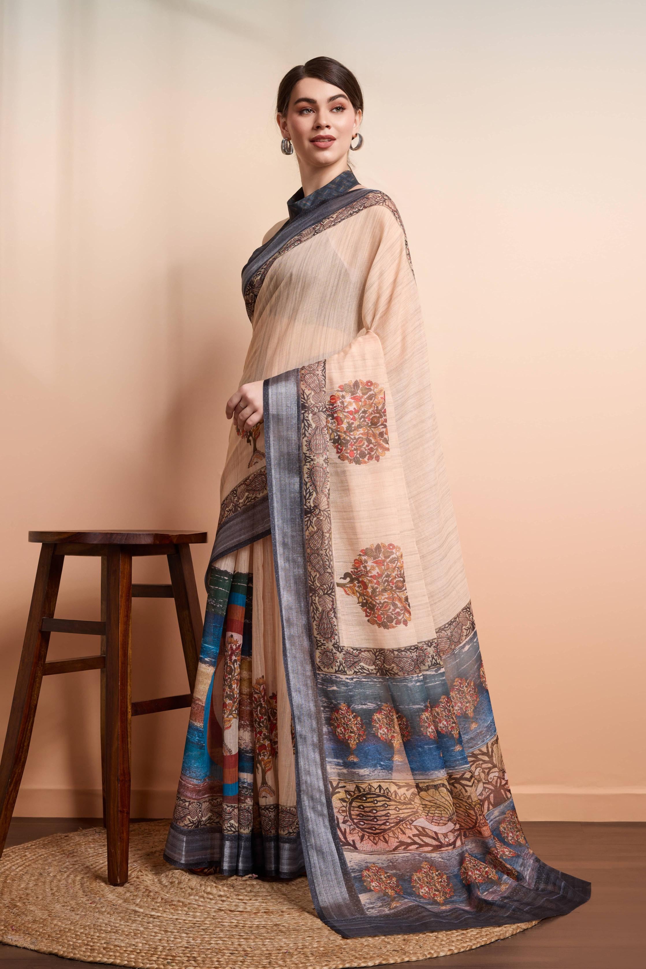 Onra Ajrakh Paisley Prints Handloom Cotton Saree