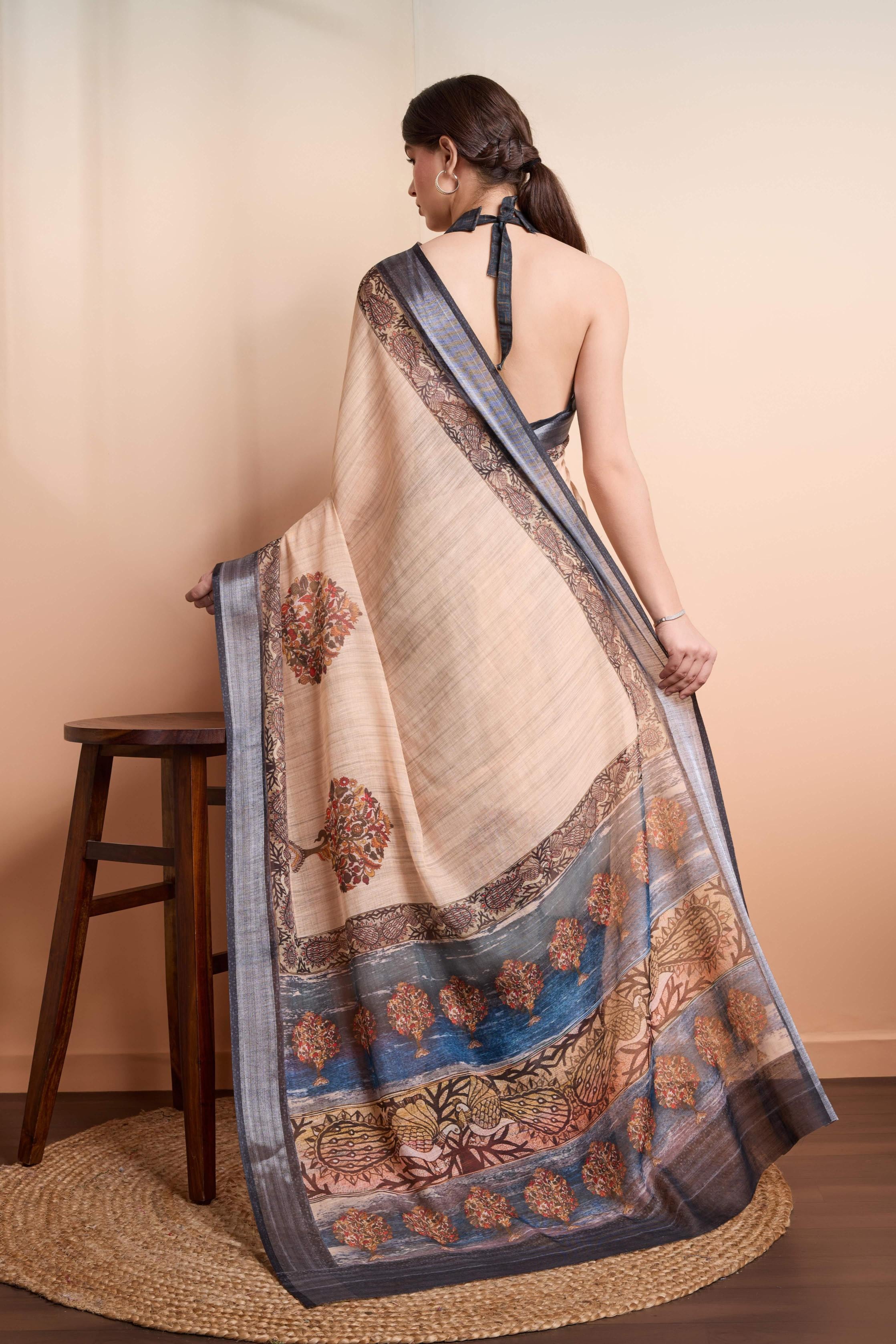 RACHNA Ajrak Block Zari Ready to Wear  Saree
