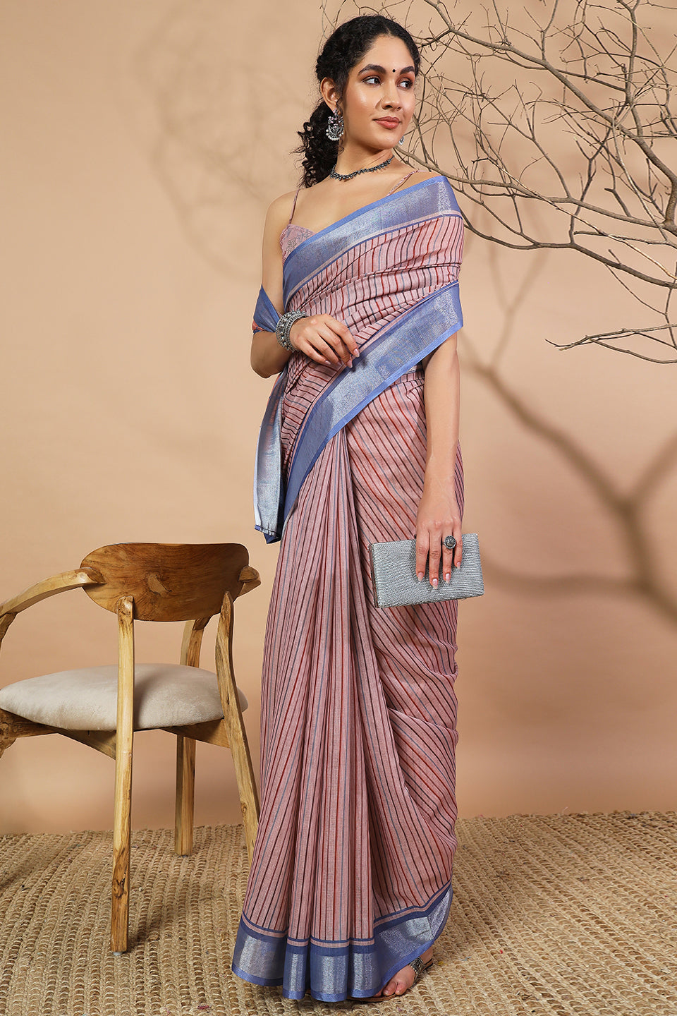 Striped Digital Printed Linen Saree