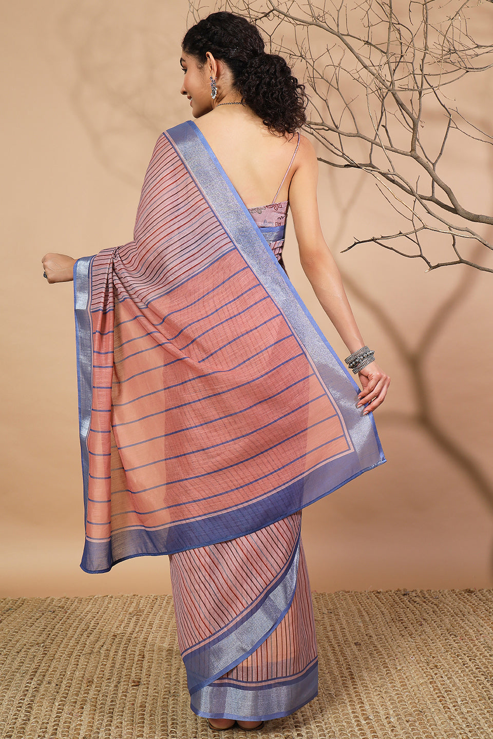 Striped Digital Printed Linen Saree