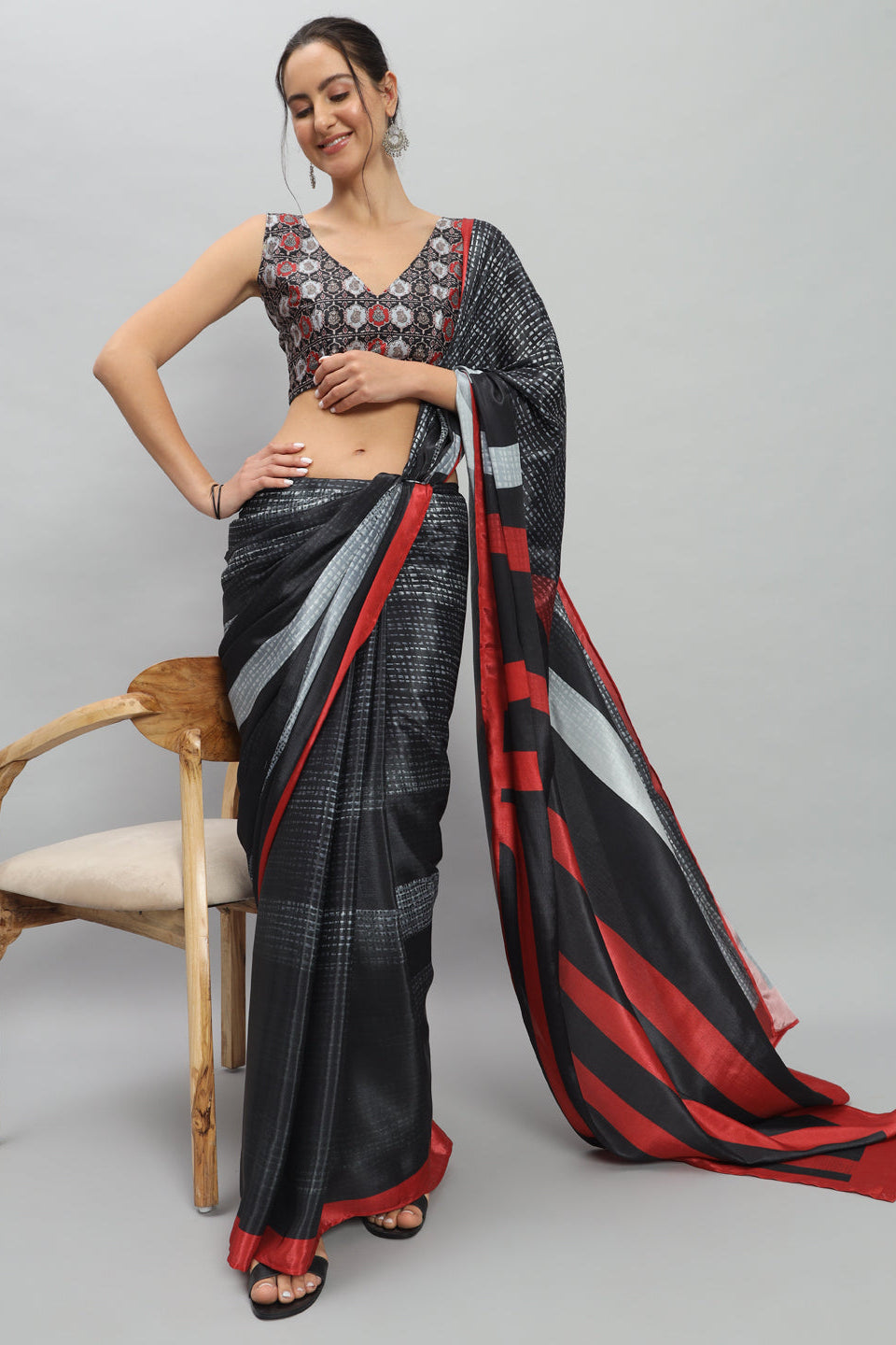 PURE DIGITAL ABSTRACT STRIPED SAREE