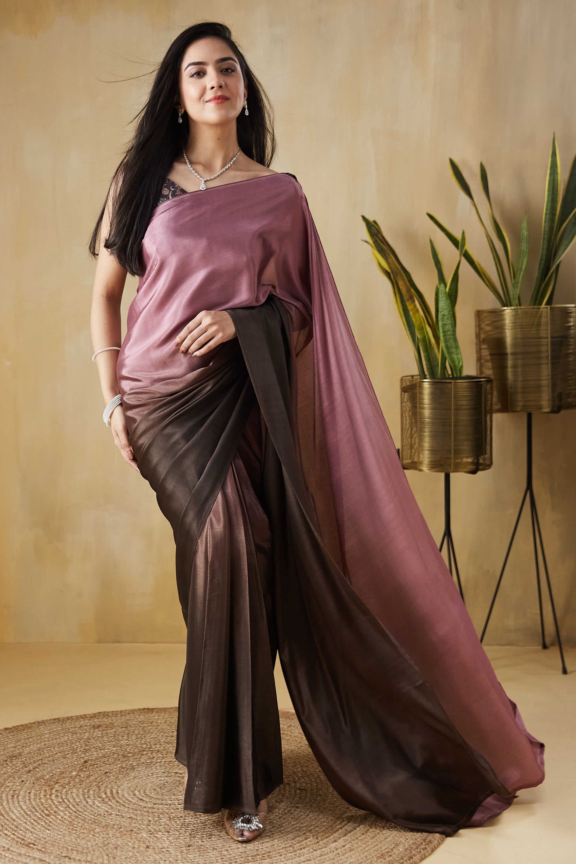 Ombre Ready to wear Rustpink Saree