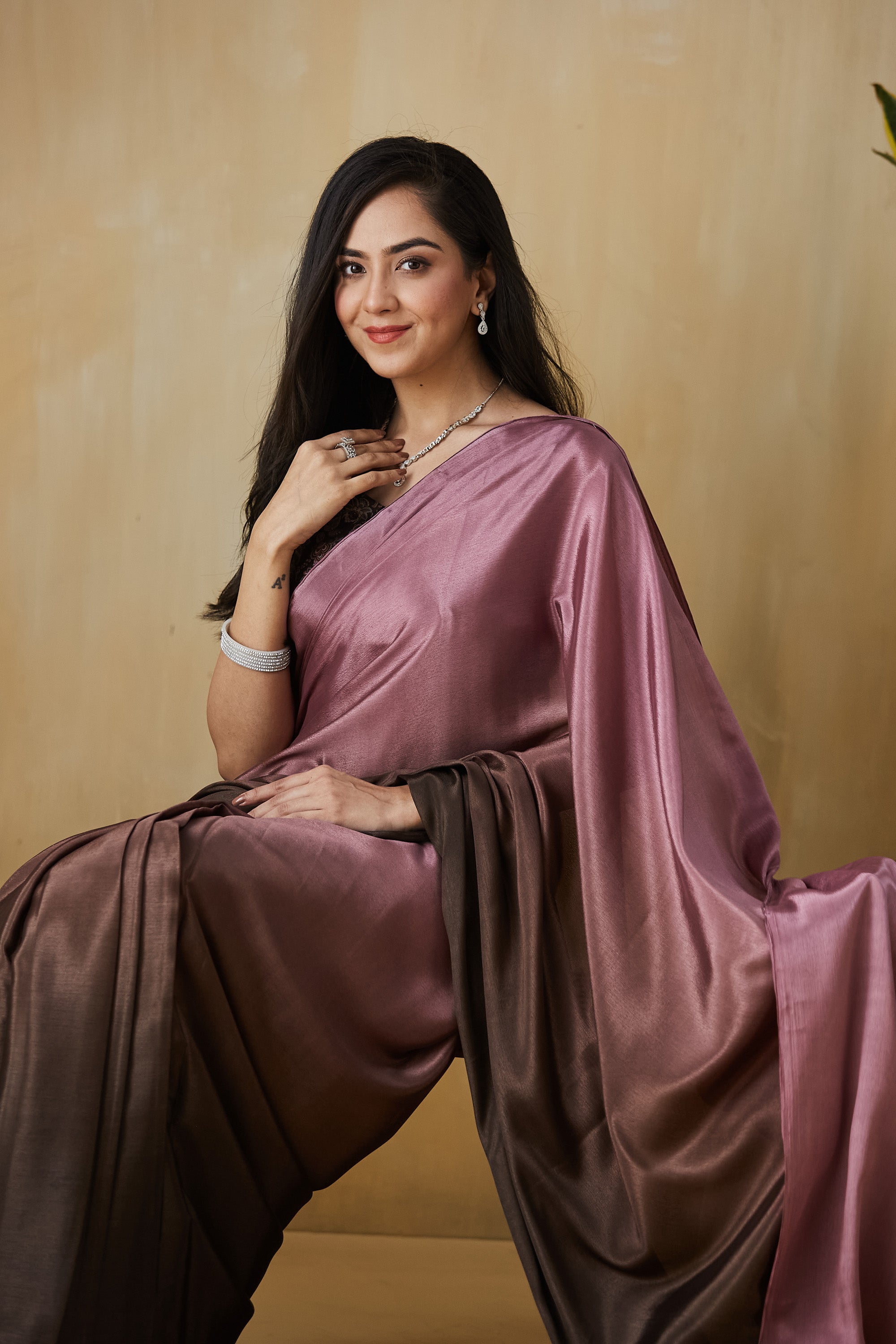 Ombre Ready to wear Rustpink Saree