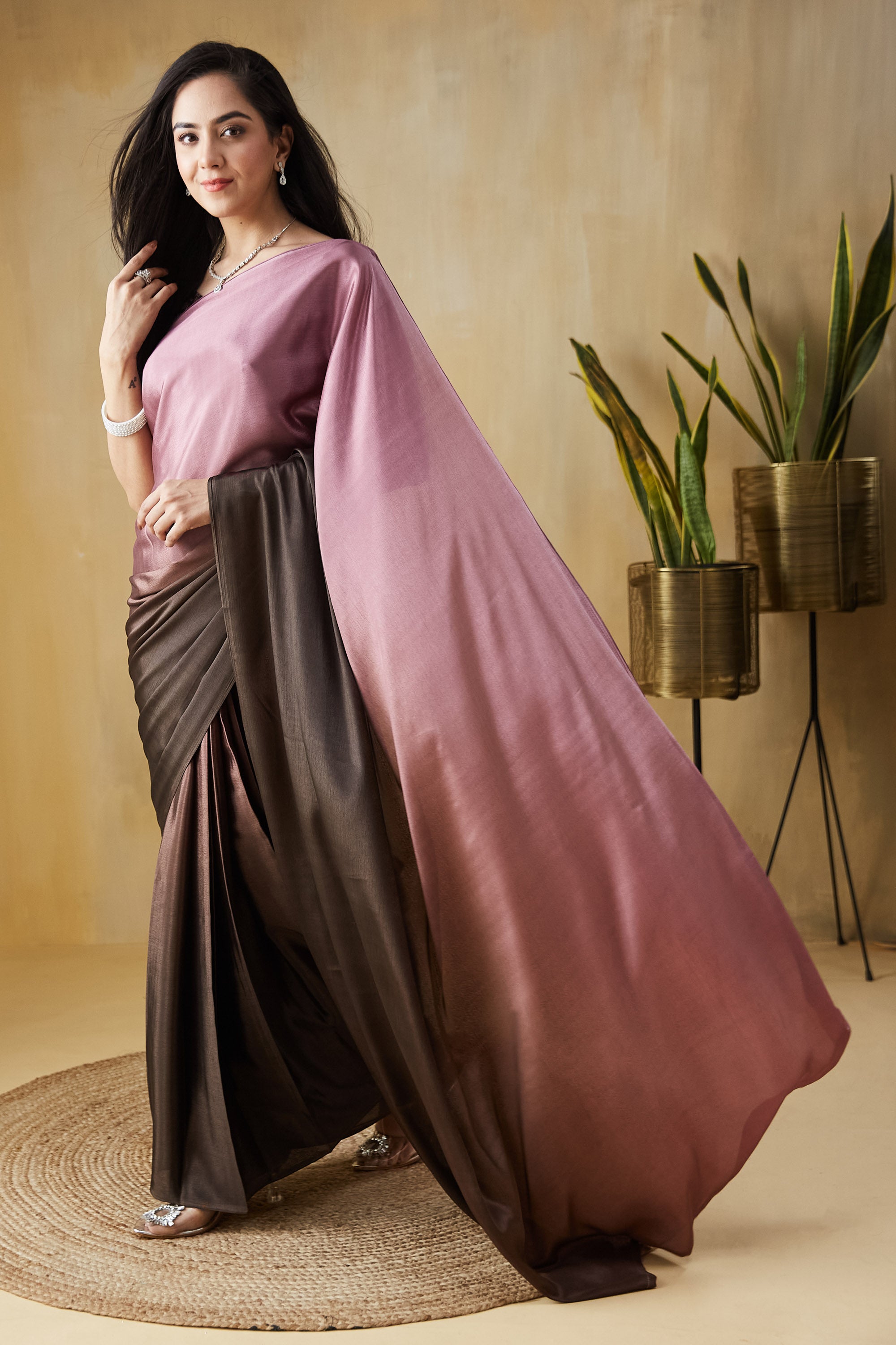Ombre Ready to wear Rustpink Saree