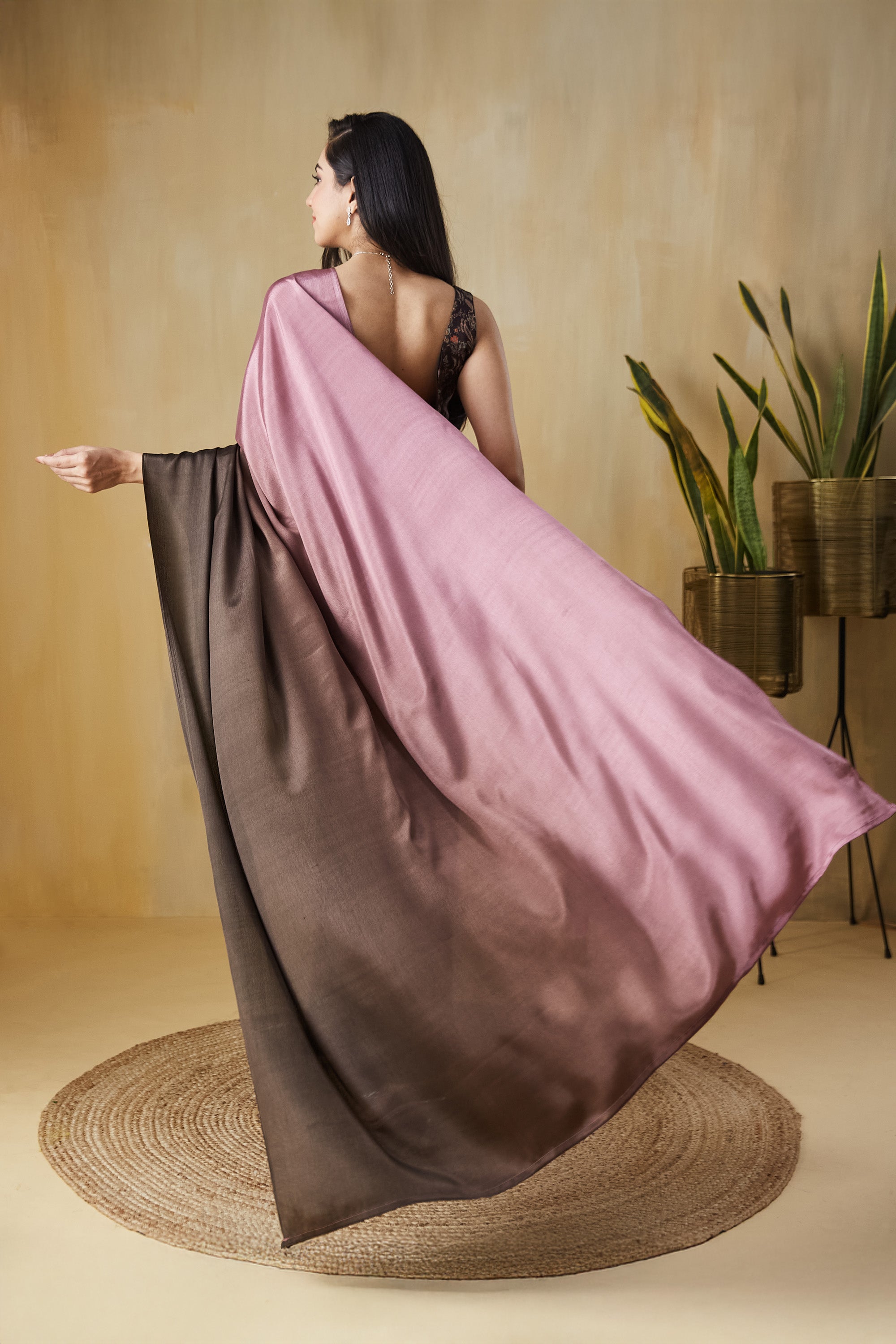 Ombre Ready to wear Rustpink Saree