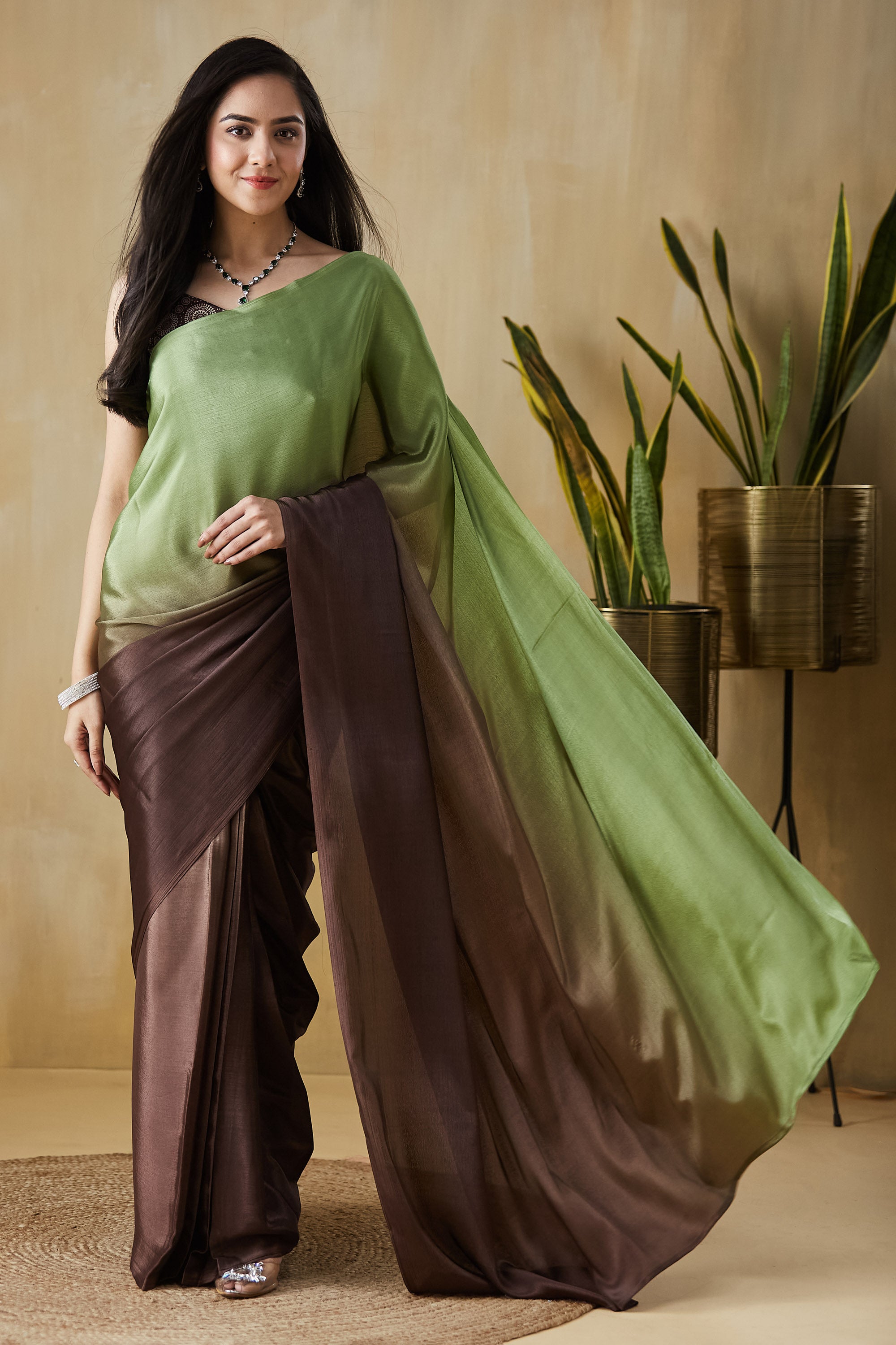 Ombre Ready To Wear Greenbrown Saree