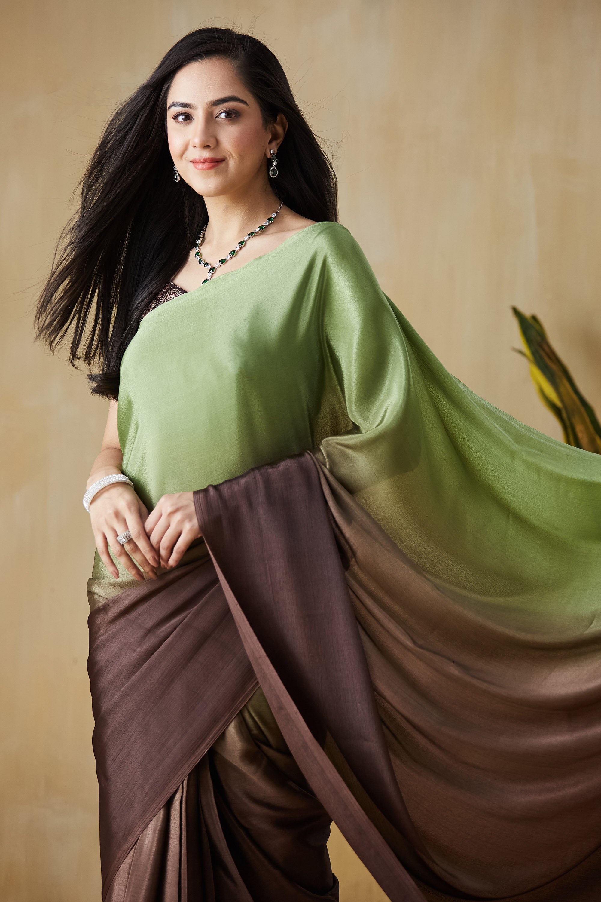 Ombre Ready To Wear Greenbrown Saree