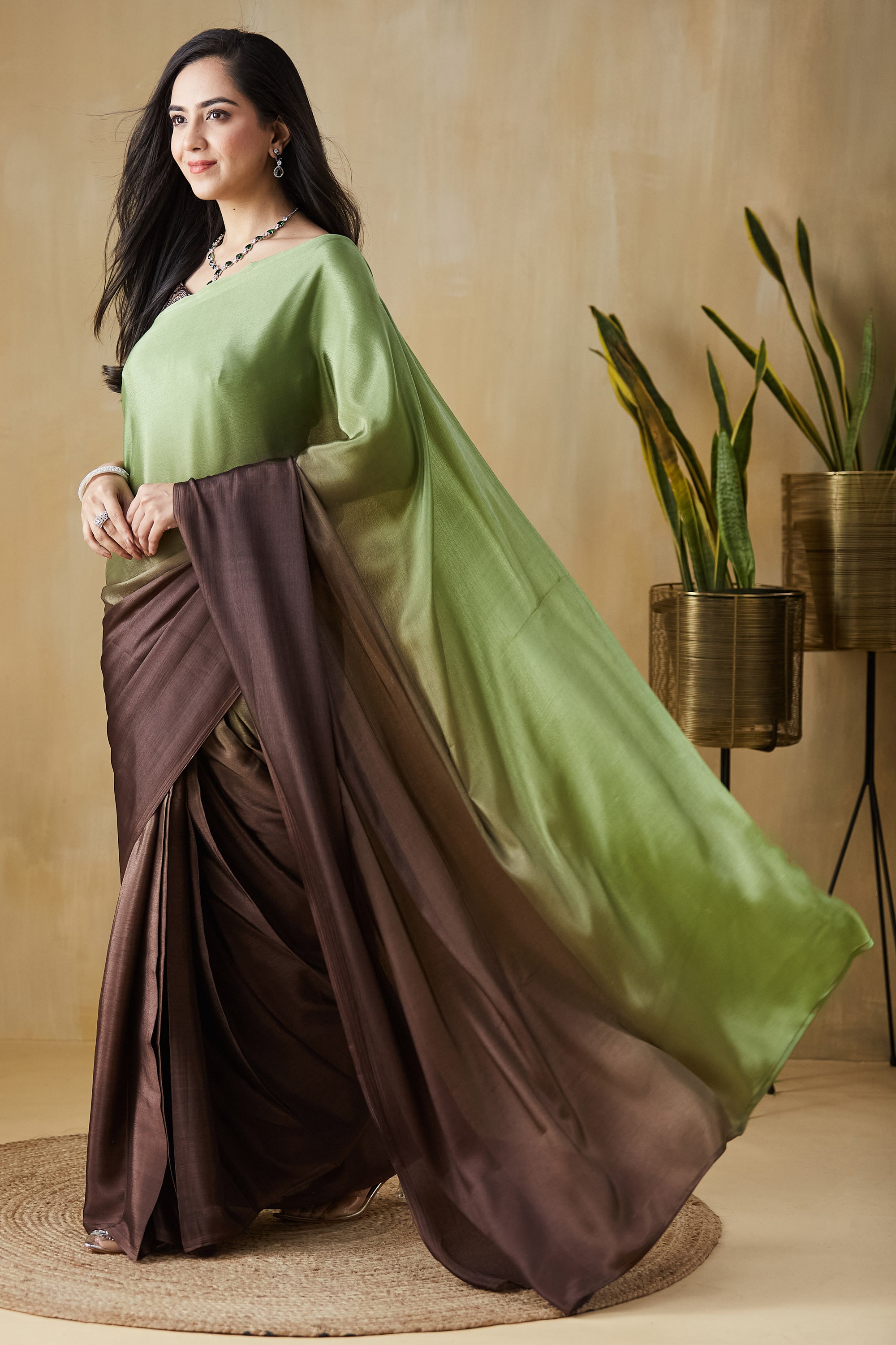 Ombre Ready To Wear Greenbrown Saree
