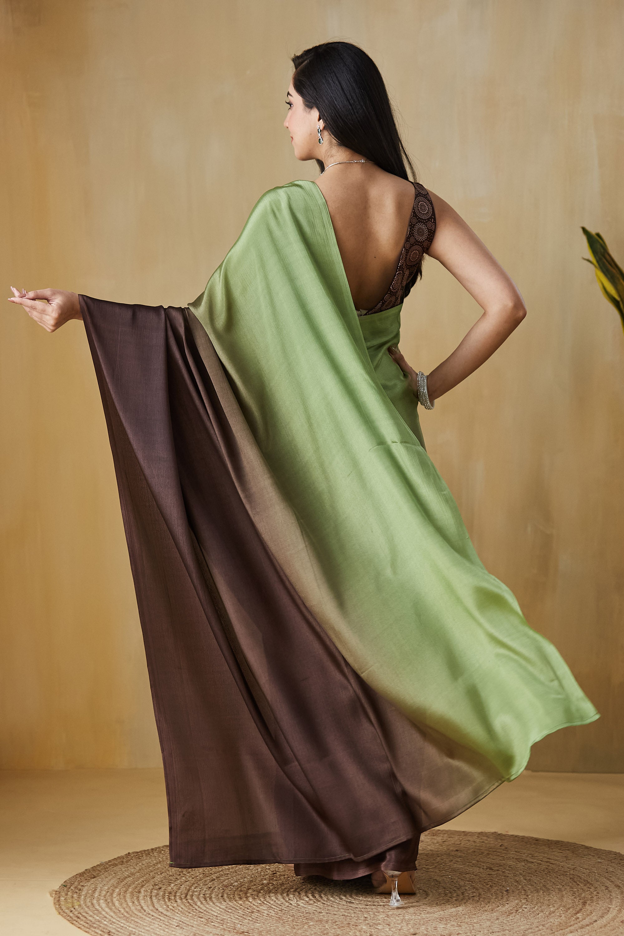Ombre Ready To Wear Greenbrown Saree