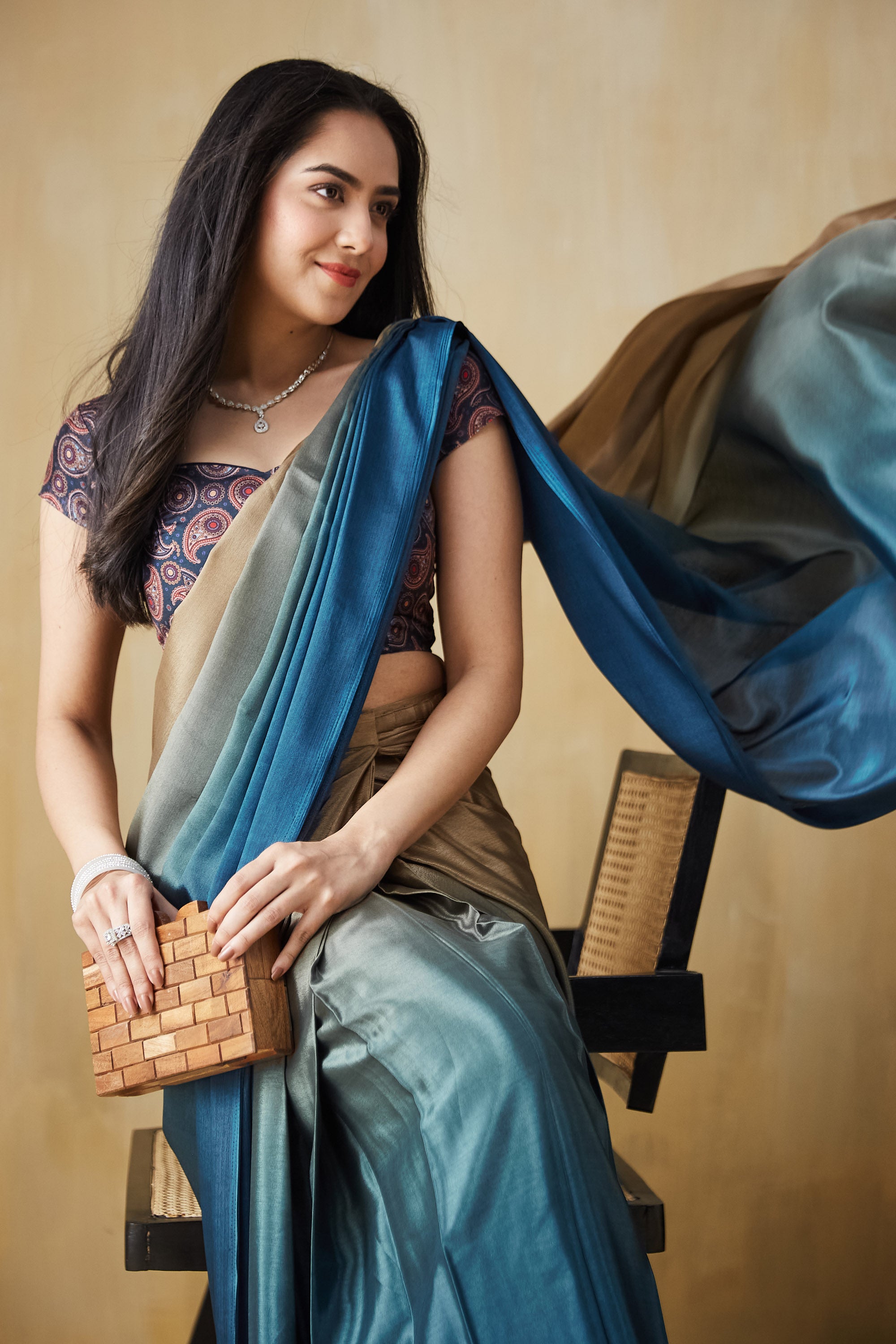 Ombre Ready to wear Brownblue Saree