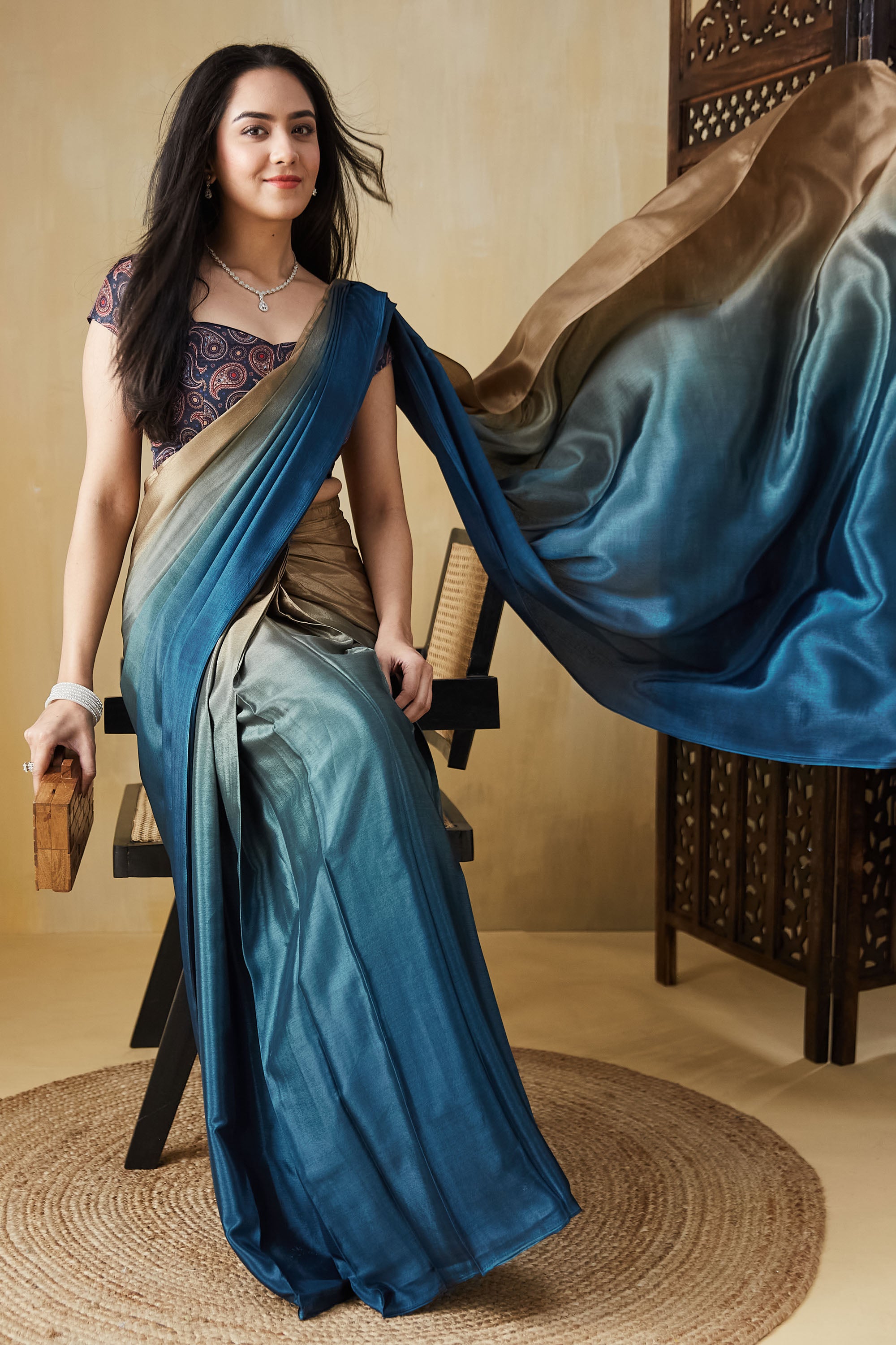 Ombre Ready to wear Brownblue Saree