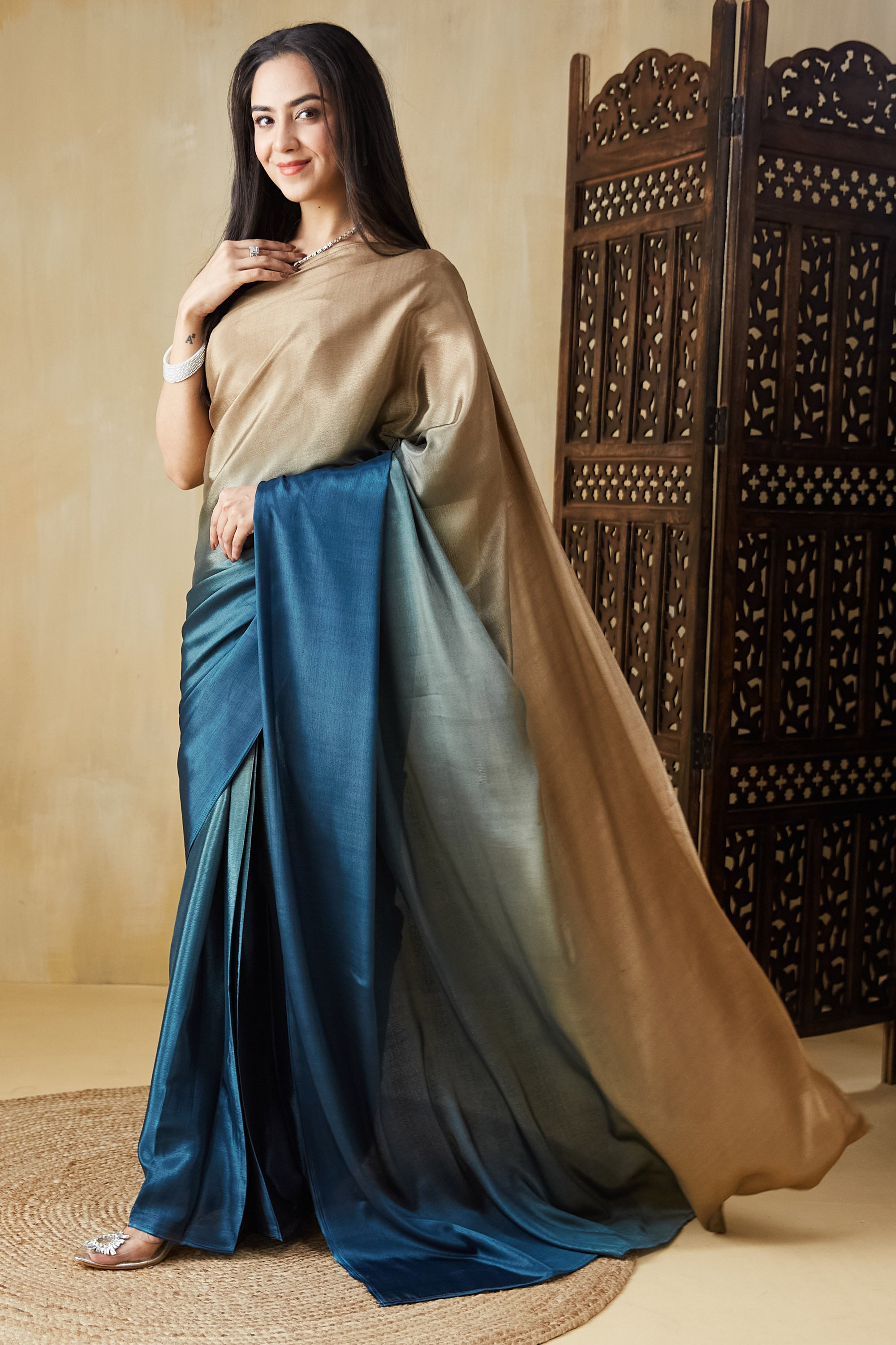 Ombre Ready to wear Brownblue Saree