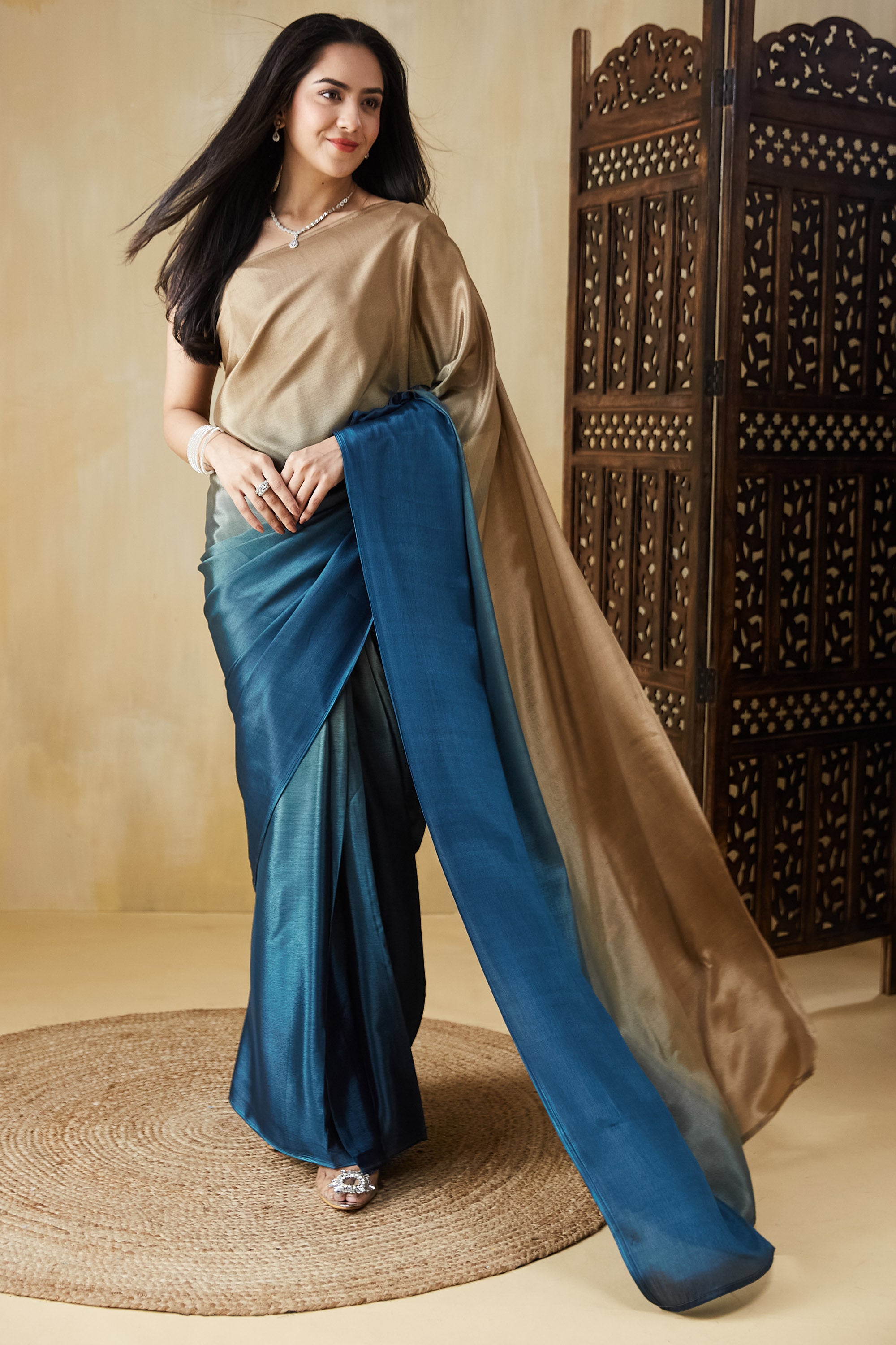 Ombre Ready to wear Brownblue Saree