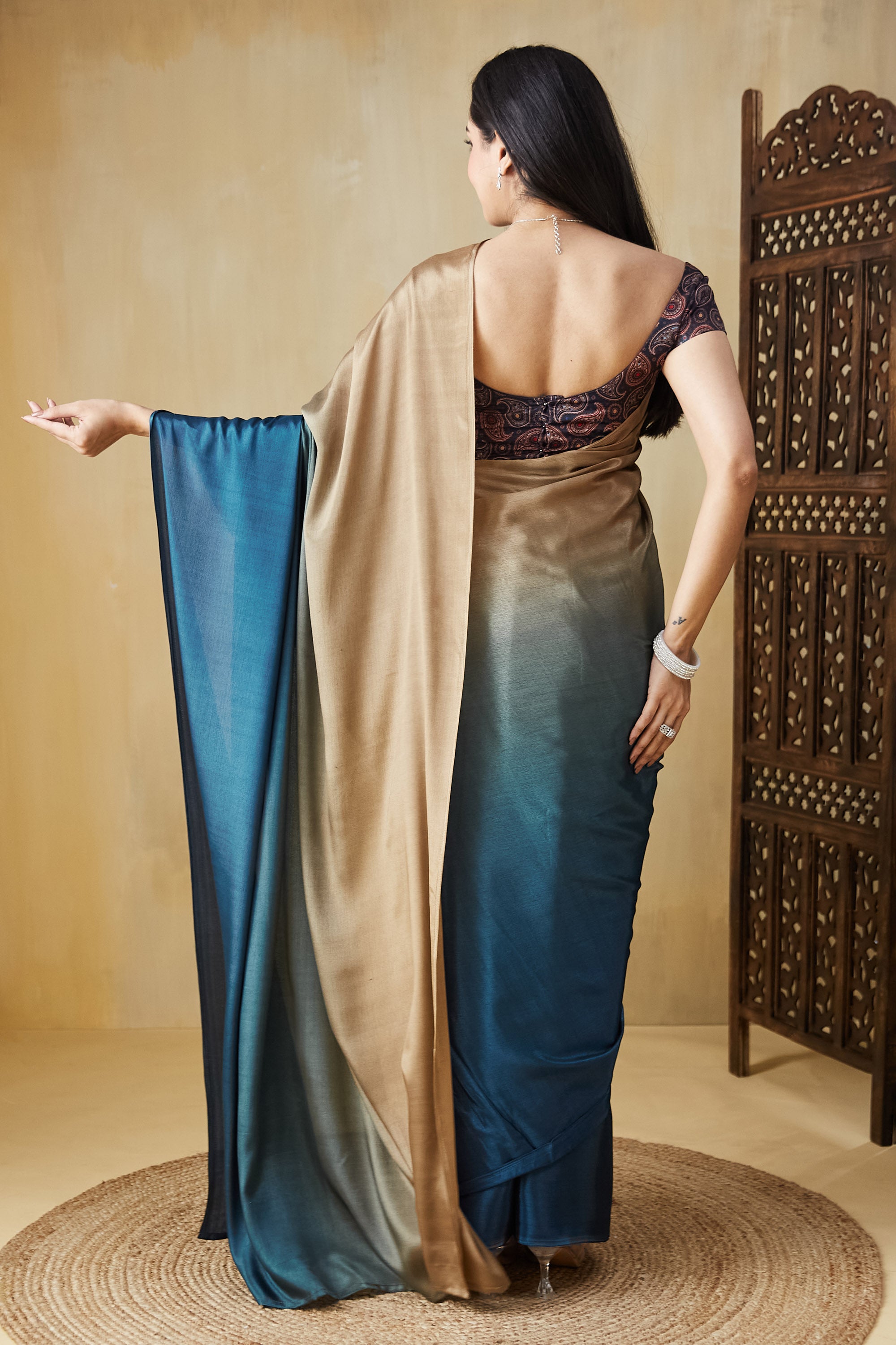 Ombre Ready to wear Brownblue Saree