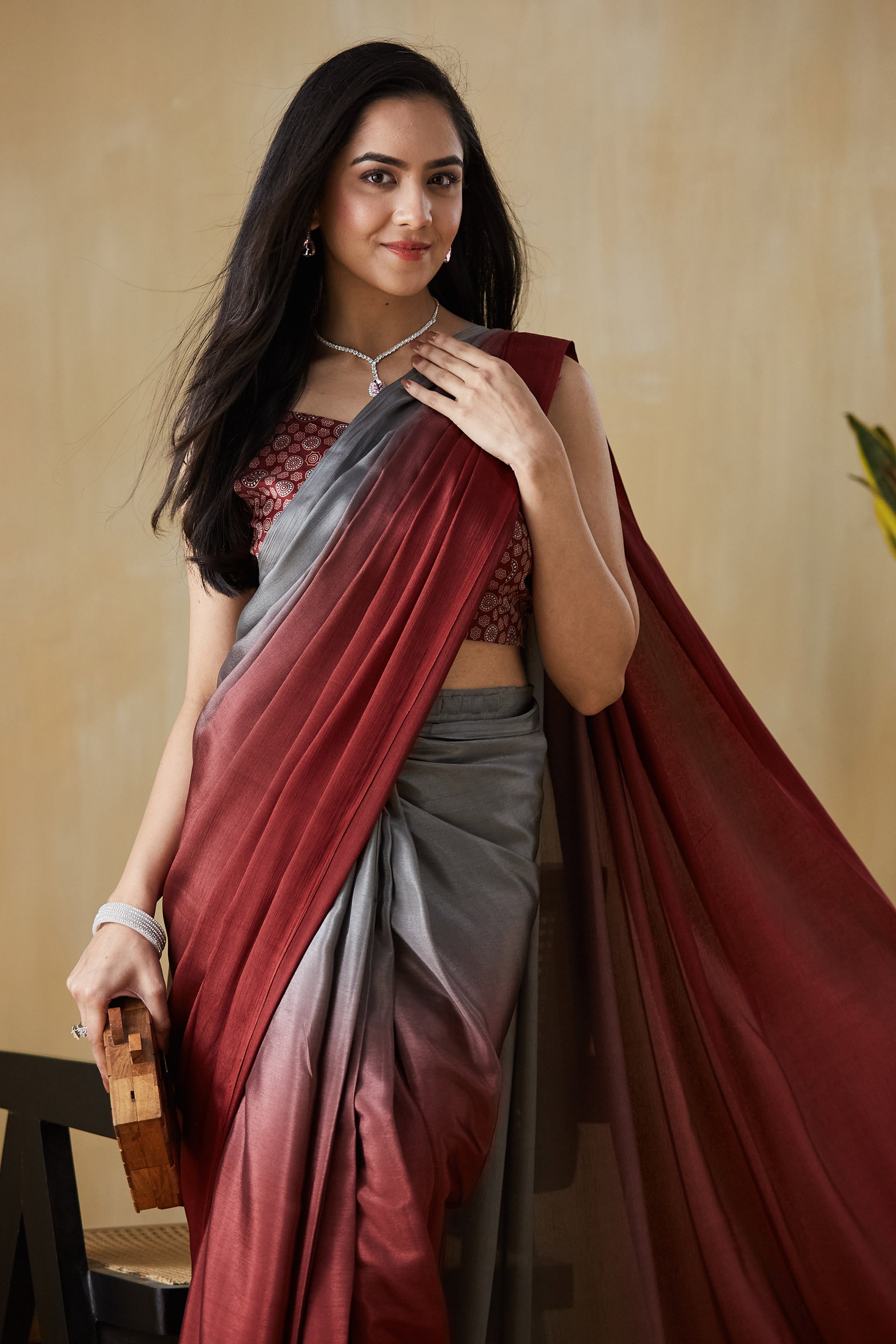 Ombre Ready to wear Maroongrey Saree