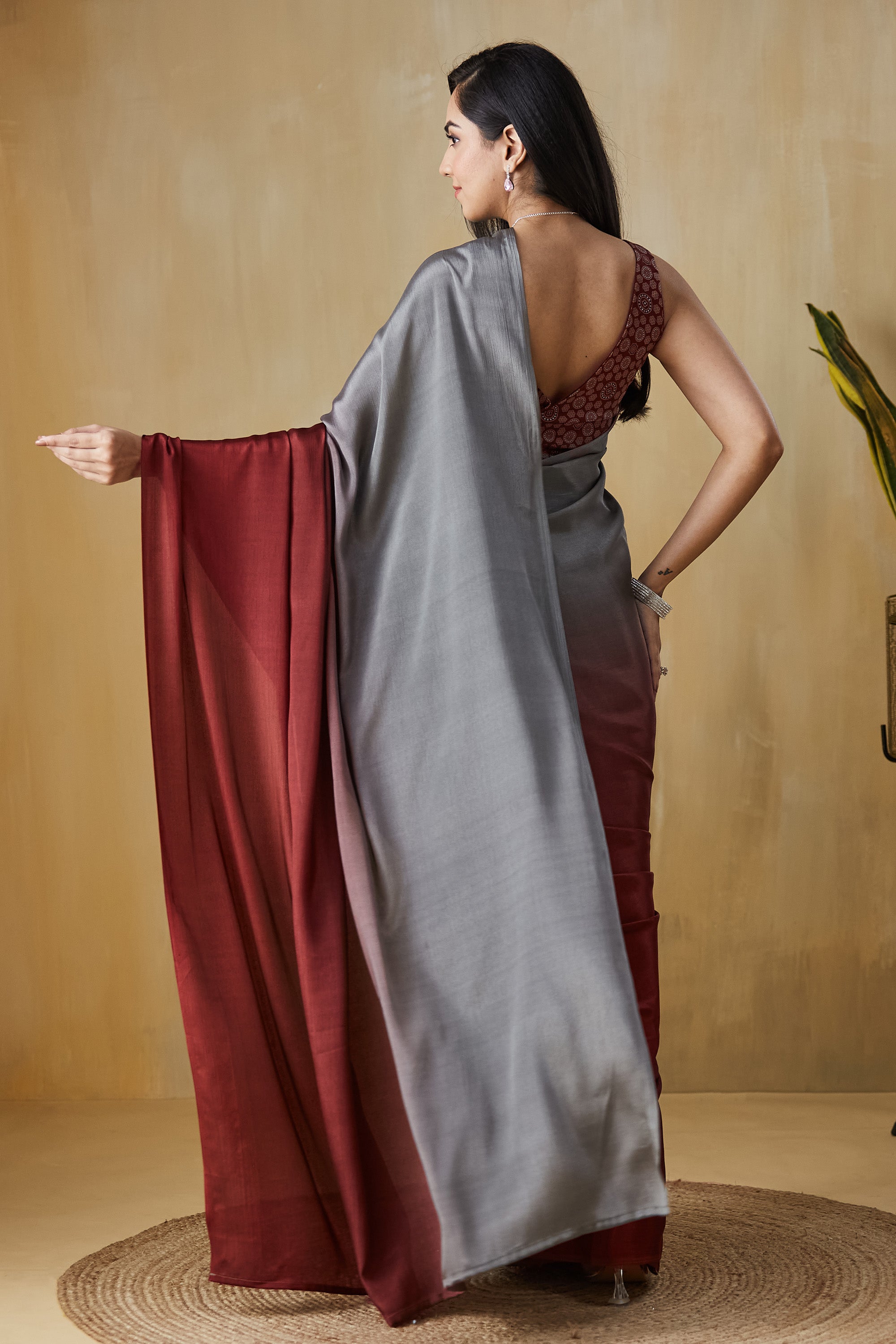 Ombre Ready to wear Maroongrey Saree