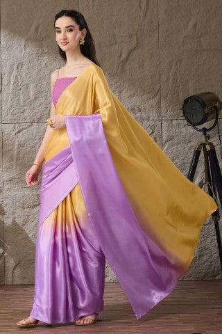 Lavender Ombre Solid Satin Ready to Wear Saree