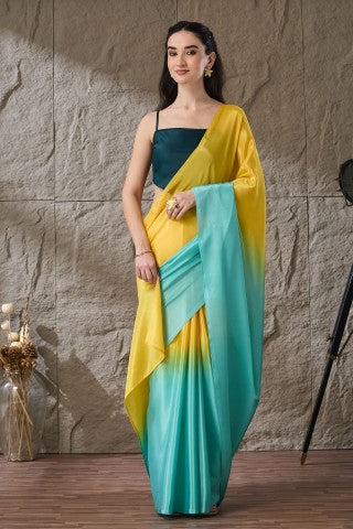 Blue Ombre Dyed Satin Ready to Wear Saree