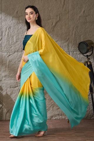 Multicoloured Blue Ombre Dyed Satin Designer Saree
